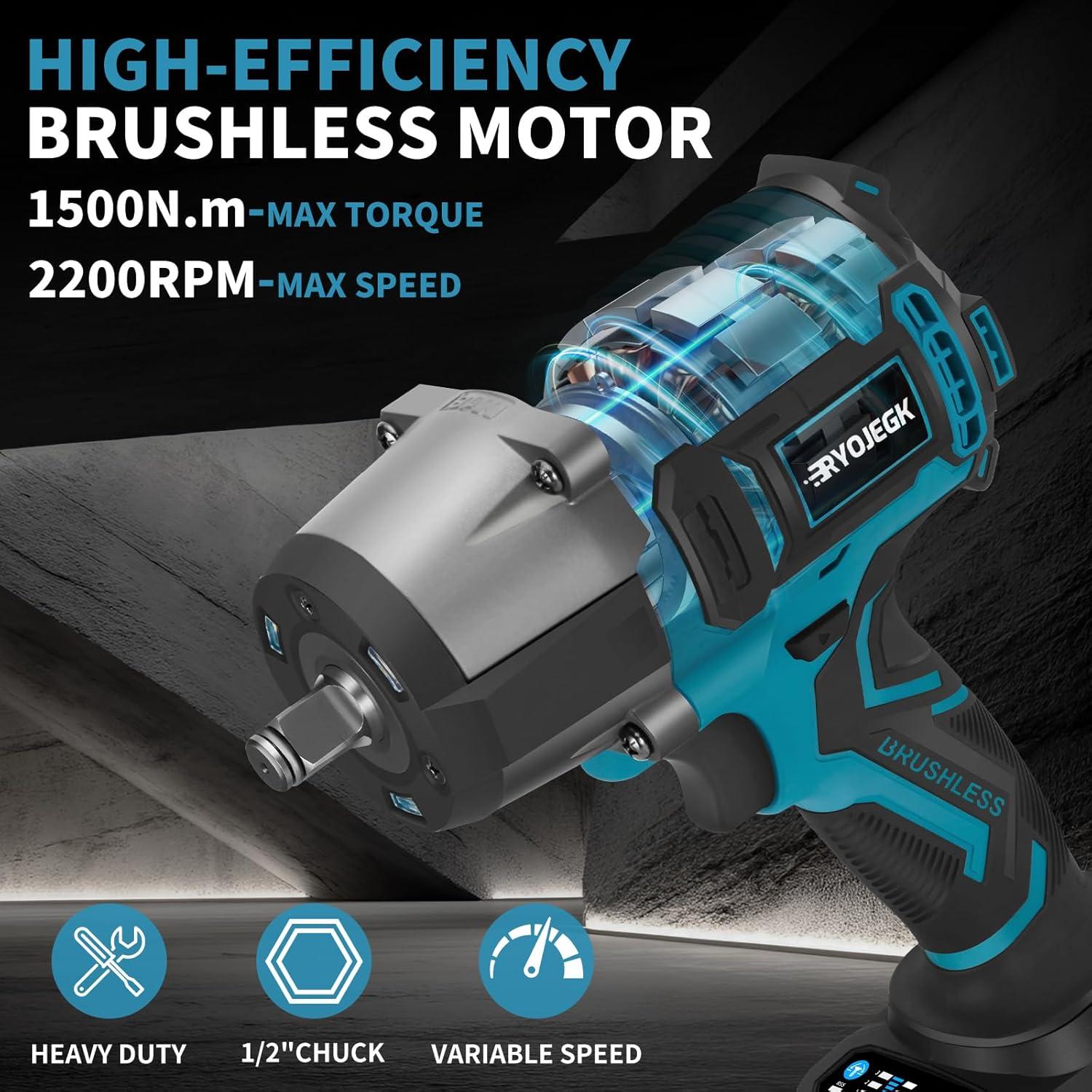 Llave de impacto inalámbrica RYOJEGK 1500N.m 21V 3 velocidades