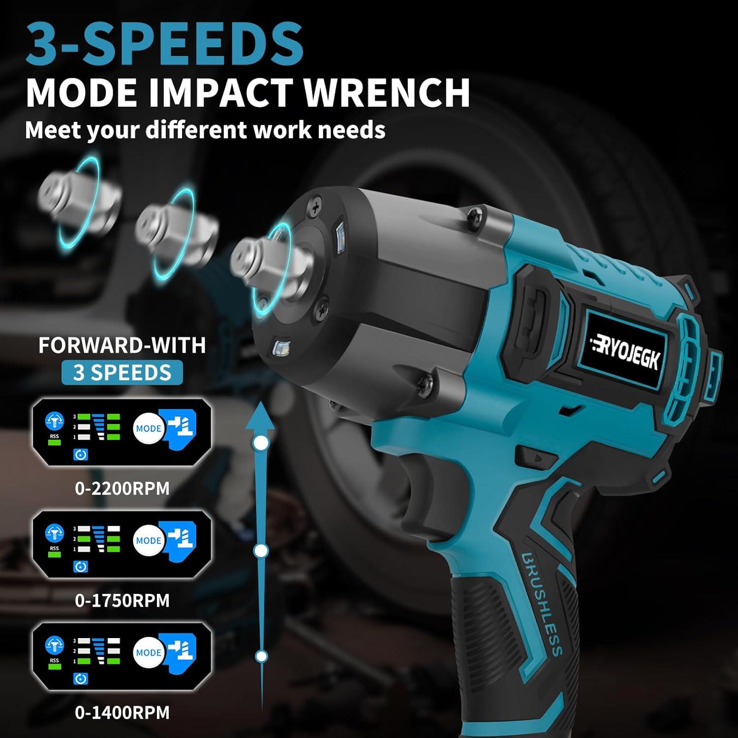 Llave de impacto inalámbrica RYOJEGK 1500N.m 21V 3 velocidades