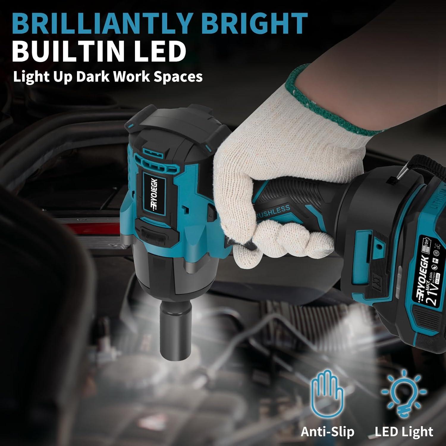 Llave de impacto inalámbrica RYOJEGK 1500N.m 21V 3 velocidades