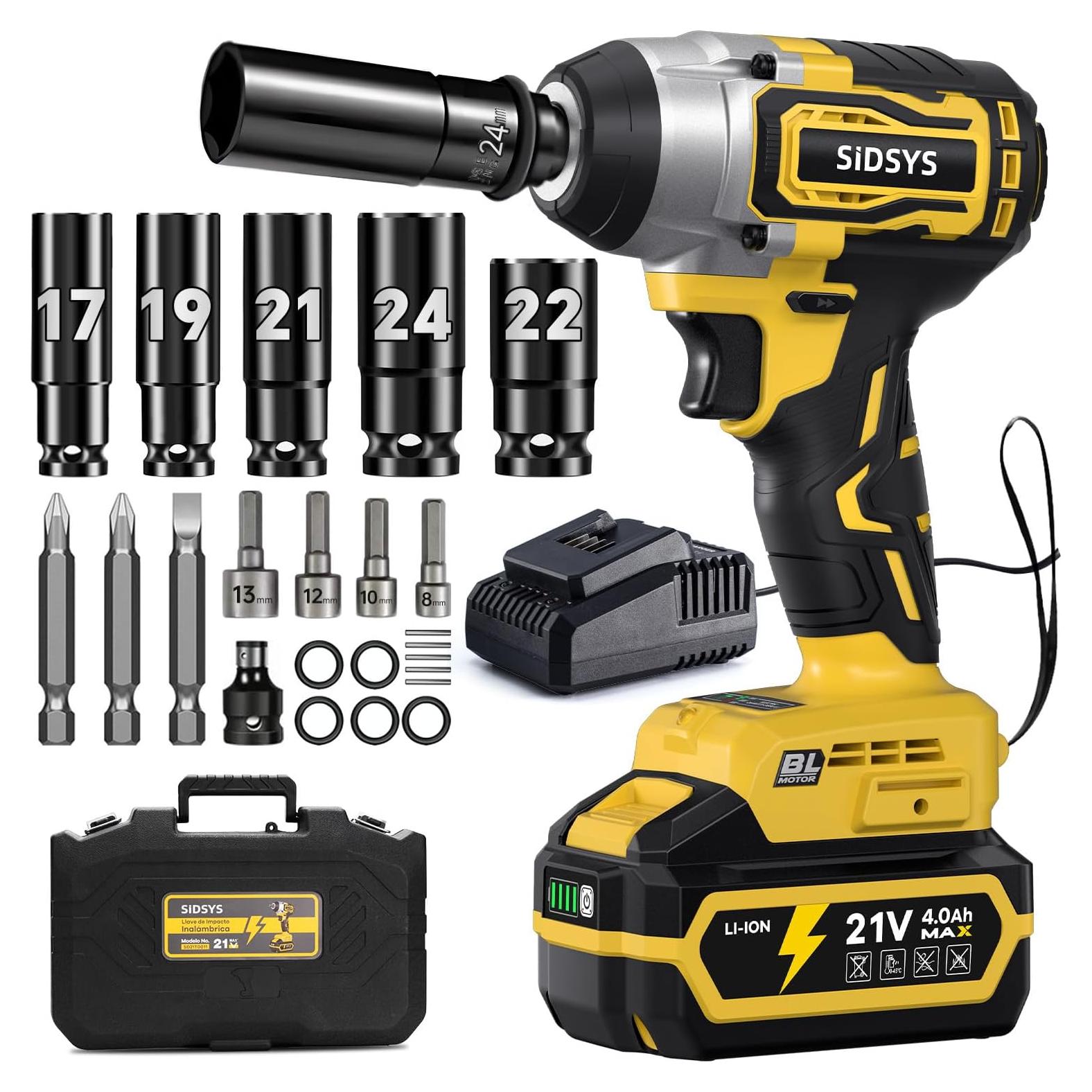 Llave de impacto inalámbrica SIDSYS 21V 400N.m con batería 4.0Ah