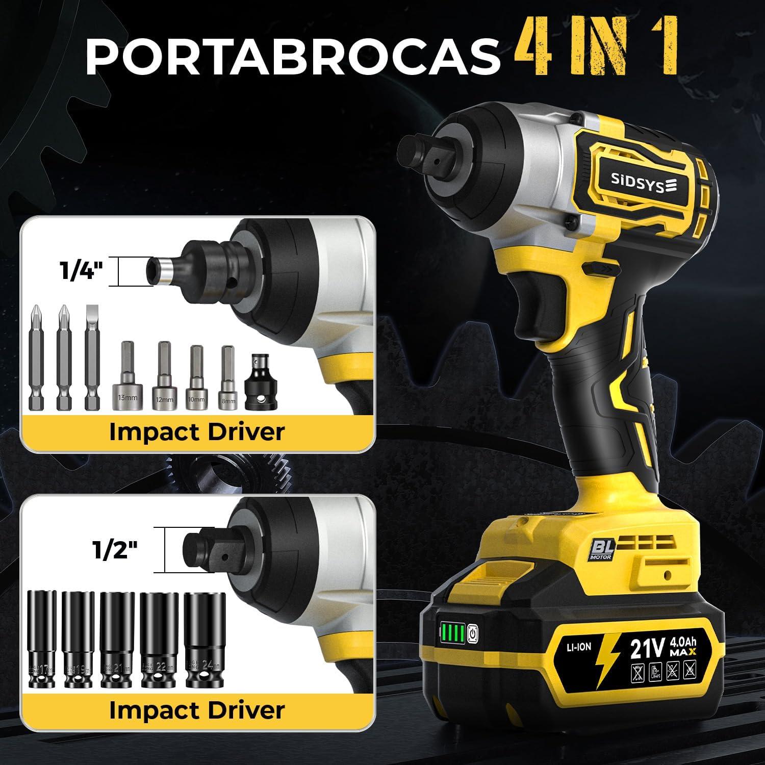 Llave de impacto inalámbrica SIDSYS 21V 400N.m con batería 4.0Ah
