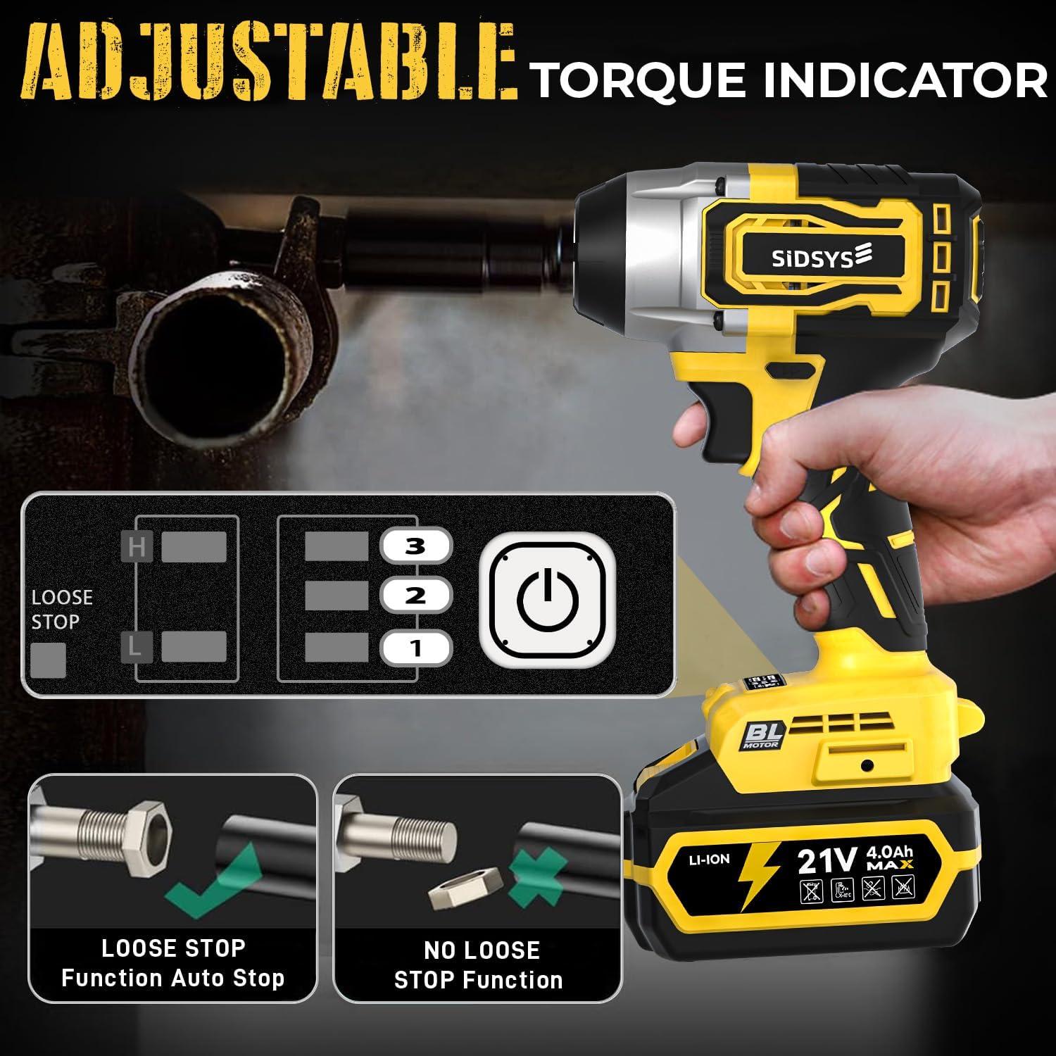 Llave de impacto inalámbrica SIDSYS 21V 400N.m con batería 4.0Ah