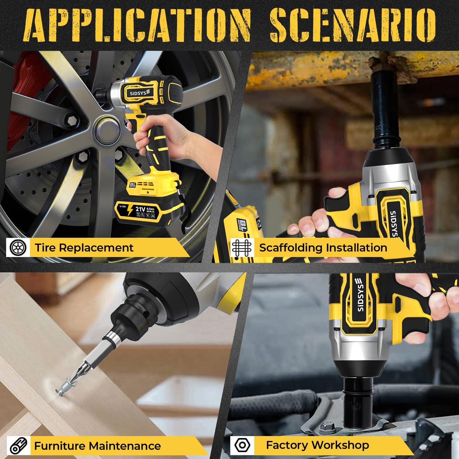 Llave de impacto inalámbrica SIDSYS 21V 400N.m con batería 4.0Ah