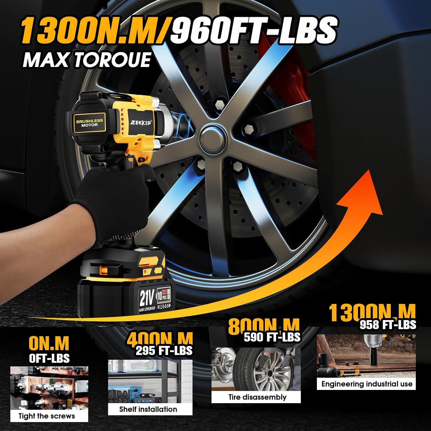 Llave de Impacto Inalámbrica Zekkip 1/2" 1300N.m 3500RPM
