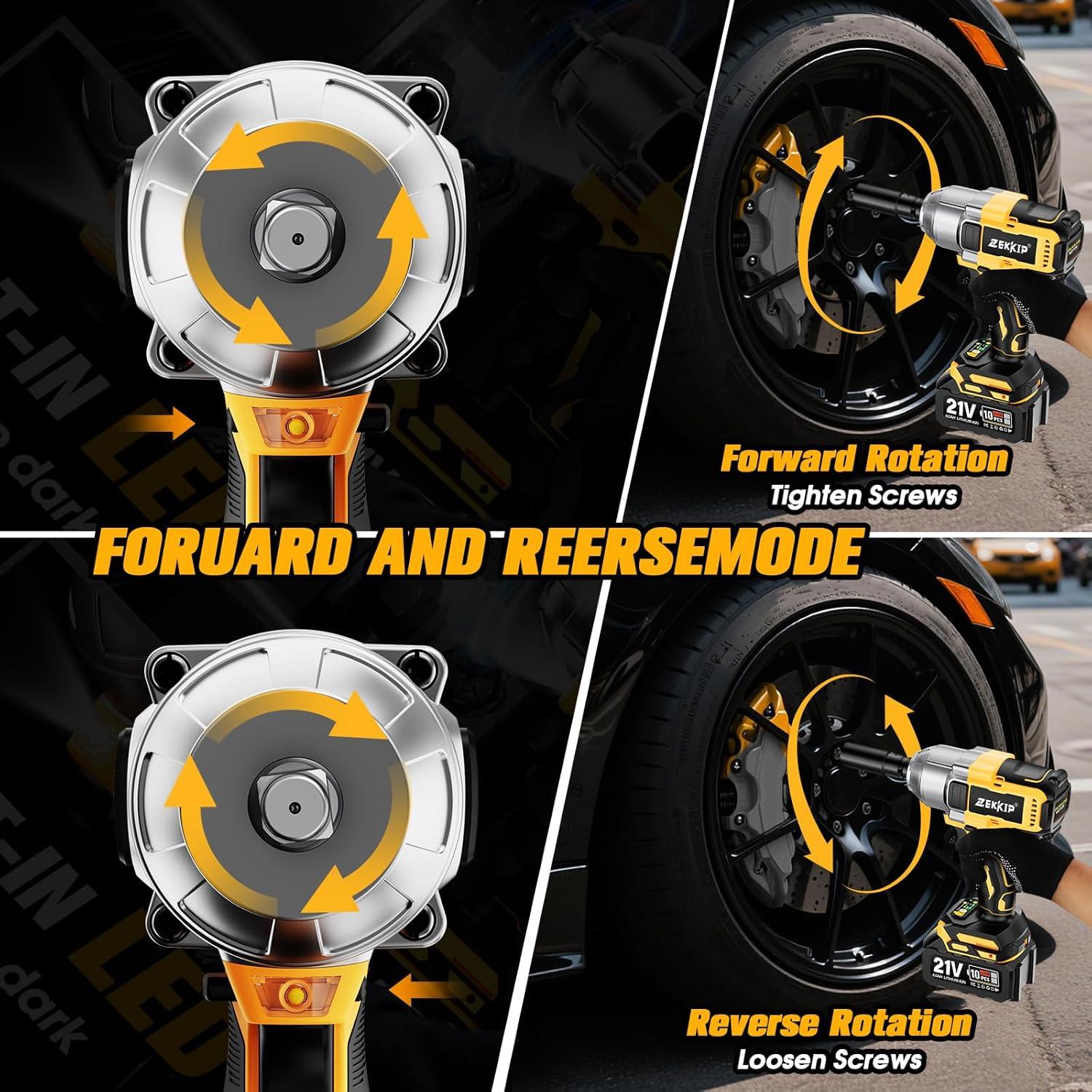 Llave de Impacto Inalámbrica Zekkip 1/2" 1300N.m 3500RPM