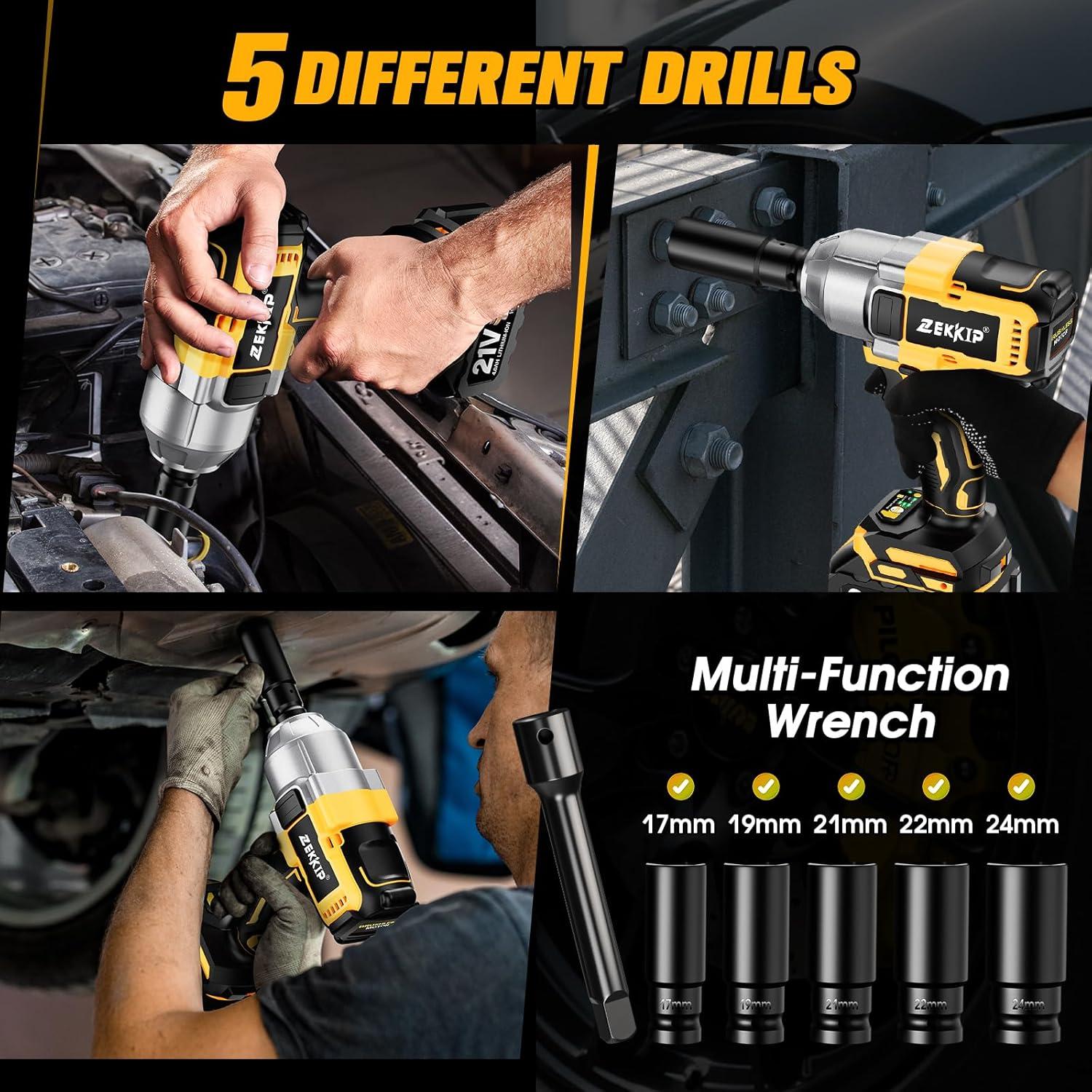 Llave de Impacto Inalámbrica Zekkip 1/2" 1300N.m 3500RPM