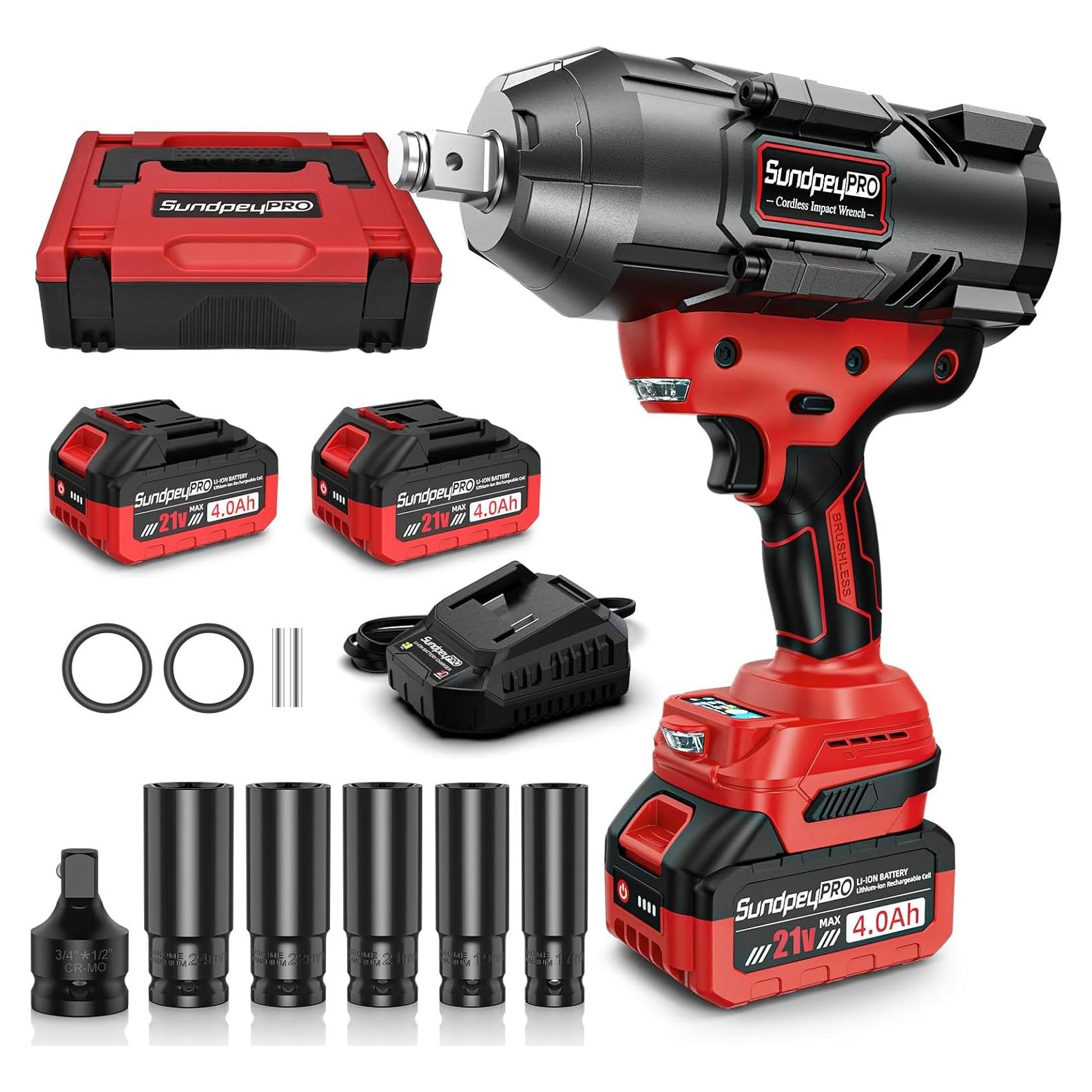 Llave de Impacto Inalámbrica SundpeyPRO 2100Nm 3/4" con 2 Baterías