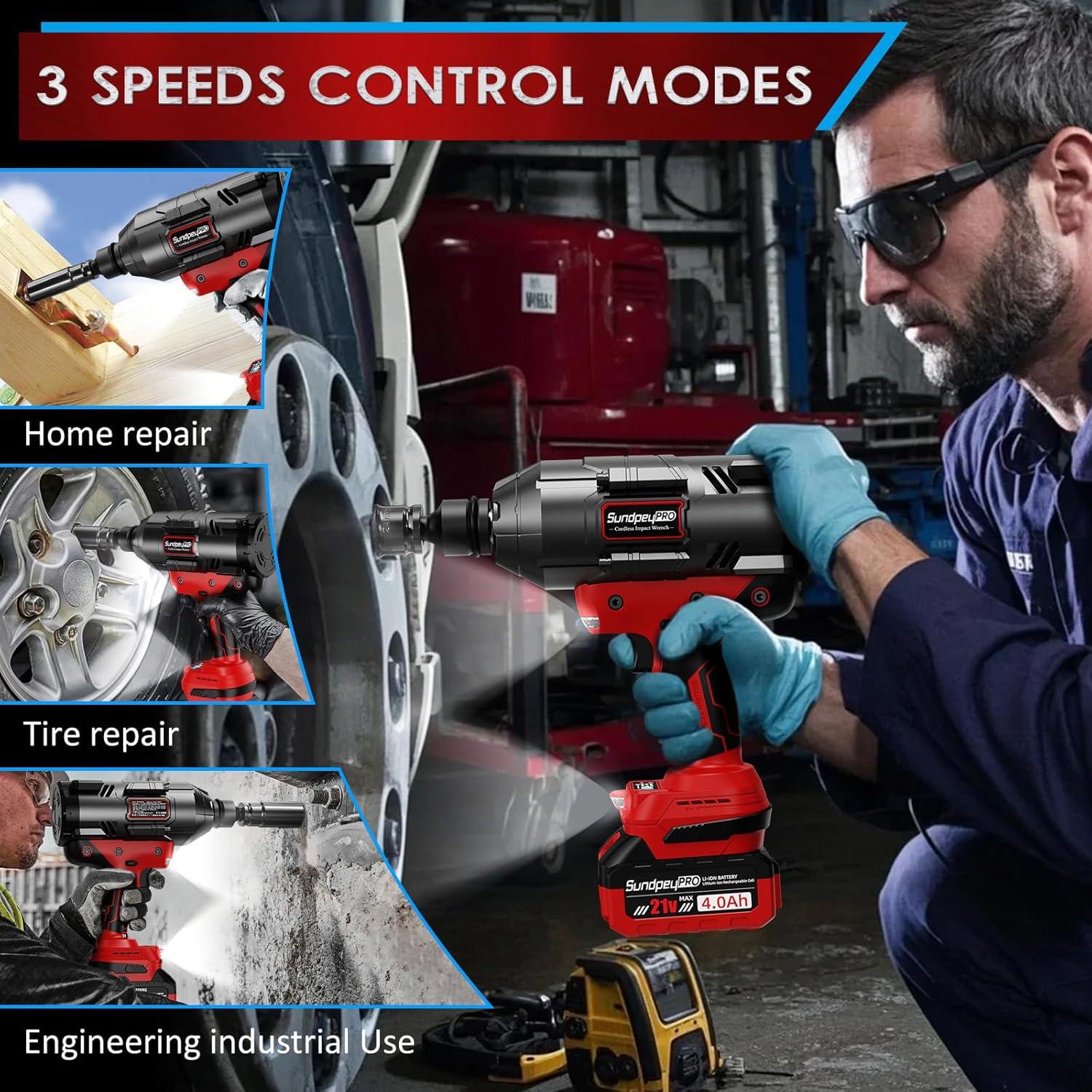 Llave de Impacto Inalámbrica SundpeyPRO 2100Nm 3/4" con 2 Baterías