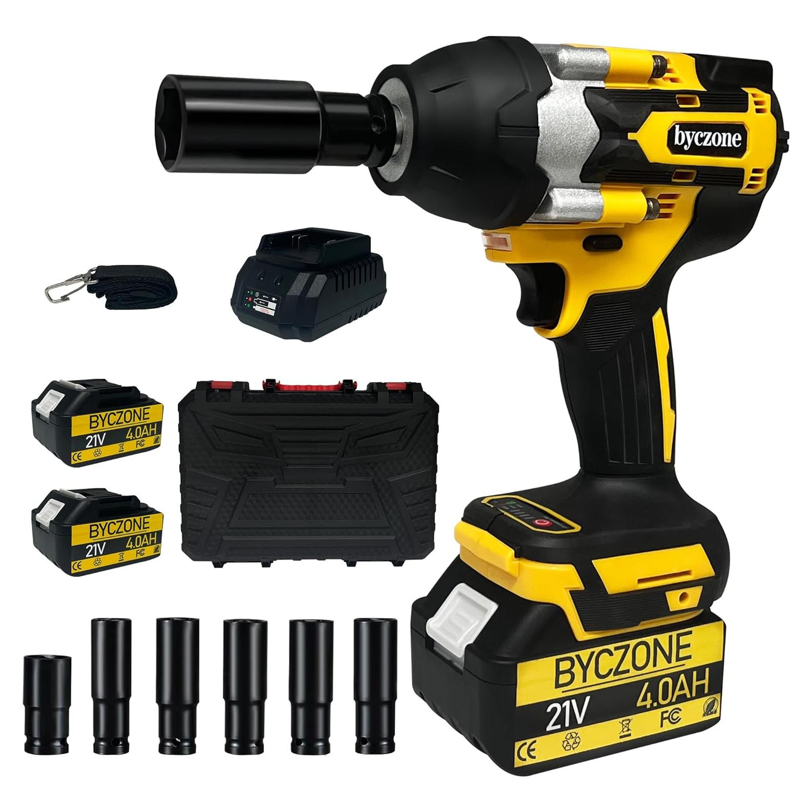 Llave de Impacto Inalámbrica 21V byczone 1000N.m con 2 Baterías