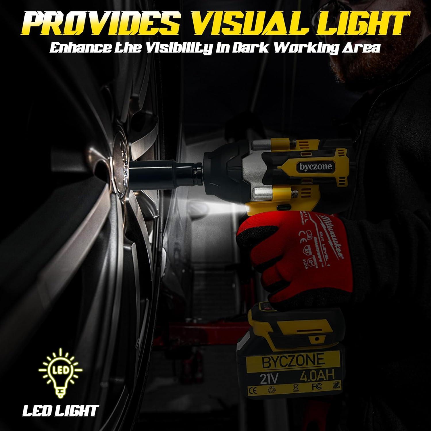 Llave de Impacto Inalámbrica 21V byczone 1000N.m con 2 Baterías