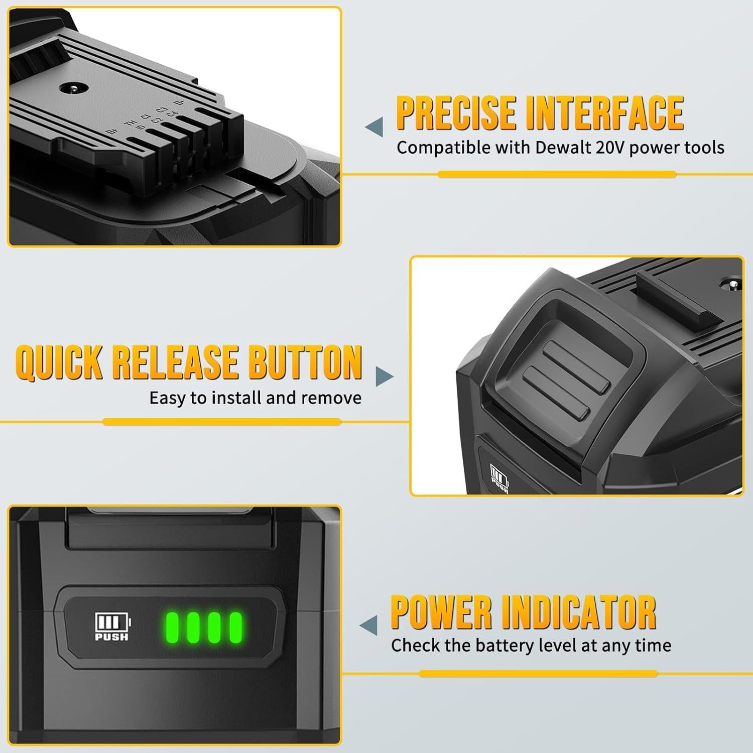 4 Baterías de Litio-ion 8.0Ah VERVEWAVE para Dewalt 20V Max