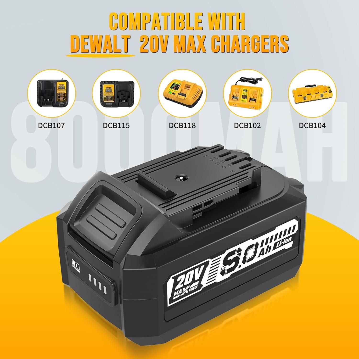 4 Baterías de Litio-ion 8.0Ah VERVEWAVE para Dewalt 20V Max