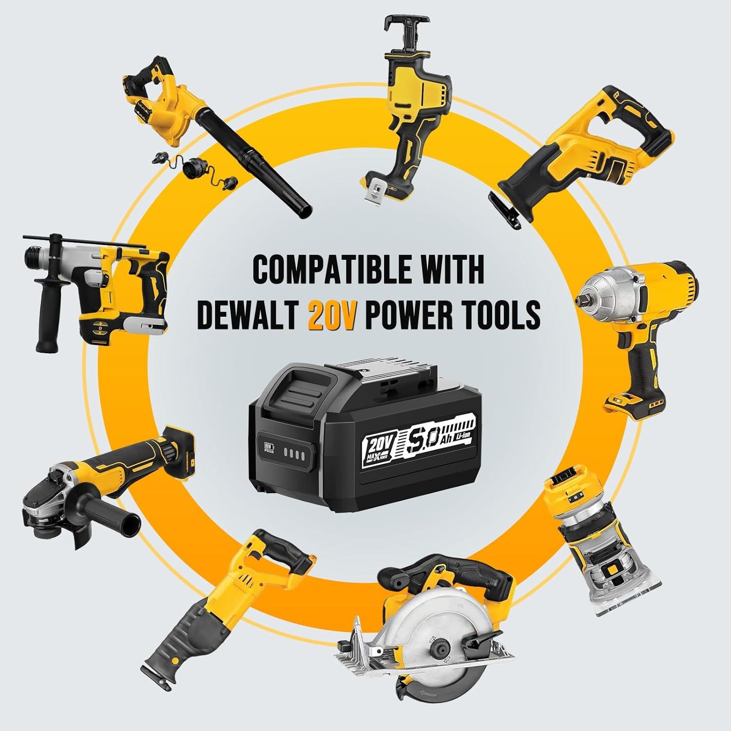 4 Baterías de Litio-ion 8.0Ah VERVEWAVE para Dewalt 20V Max