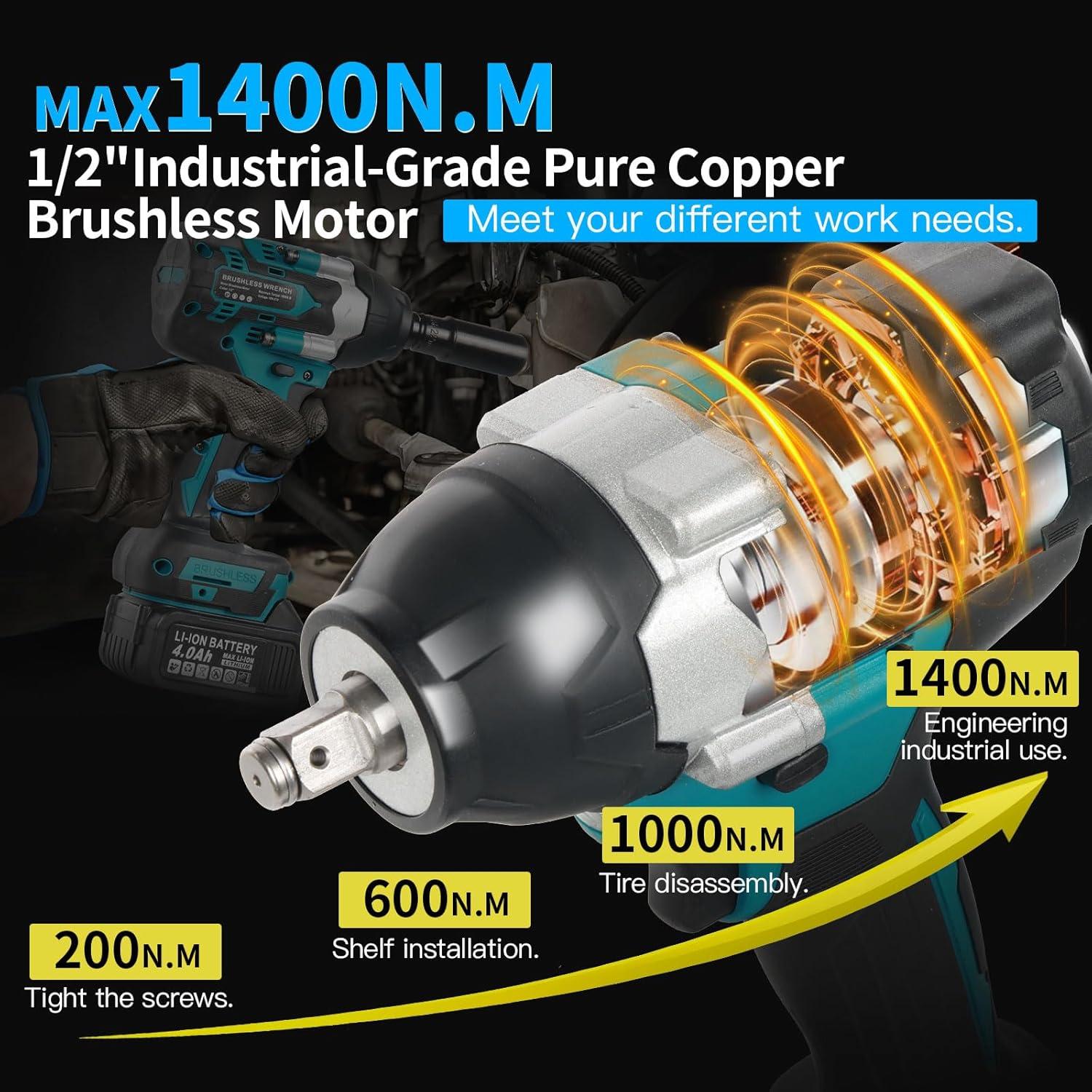 Llave de impacto inalámbrica SFESGRER 1400Nm 21V 2 baterías 4Ah