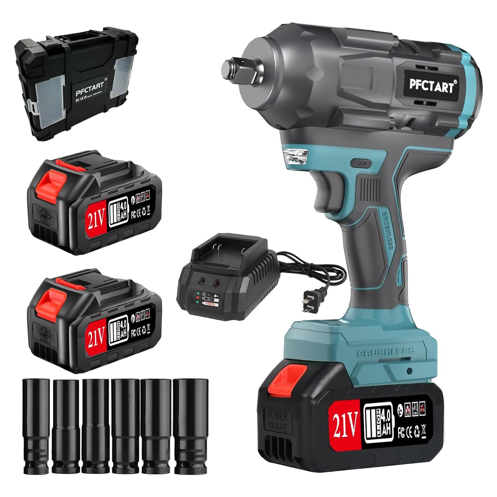 Llave de impacto sin cable PFCTART 1200Nm con 2 baterías 4.0Ah