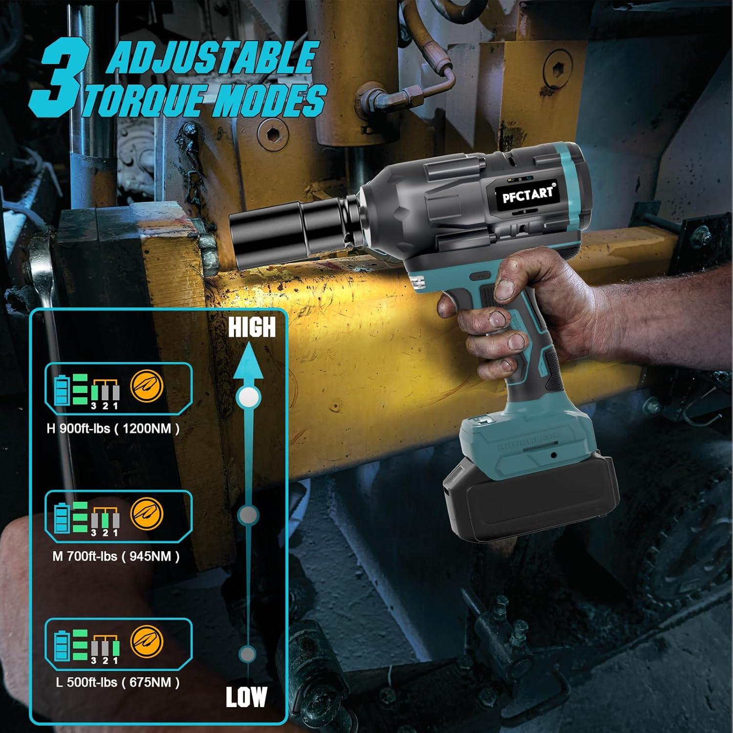 Llave de impacto sin cable PFCTART 1200Nm con 2 baterías 4.0Ah