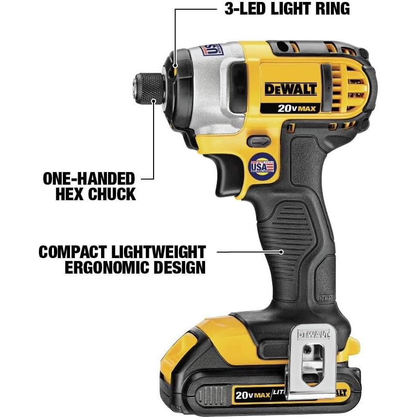 Destornillador de Impacto DEWALT 20V MAX 1/4" Batería Incluida