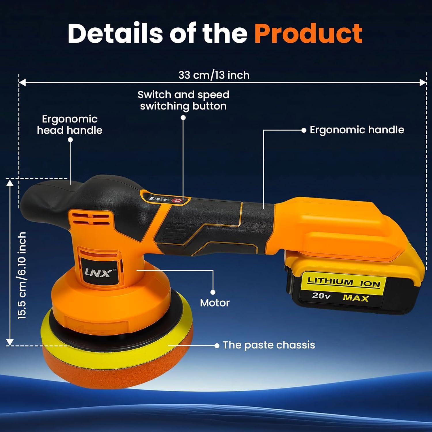 Pulidora Inalámbrica L1NXIXI 20V 6" 3 Velocidades para Coche