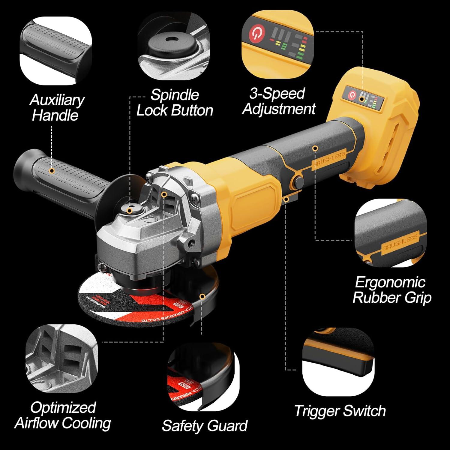 Amoladora Angular Inalámbrica Fledukten 20V 7000 RPM 4.5"