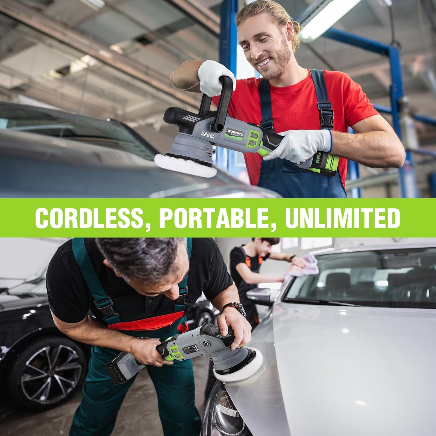 Pulidora Inalámbrica WORKPRO 20V 4.0Ah 5000 RPM para Autos