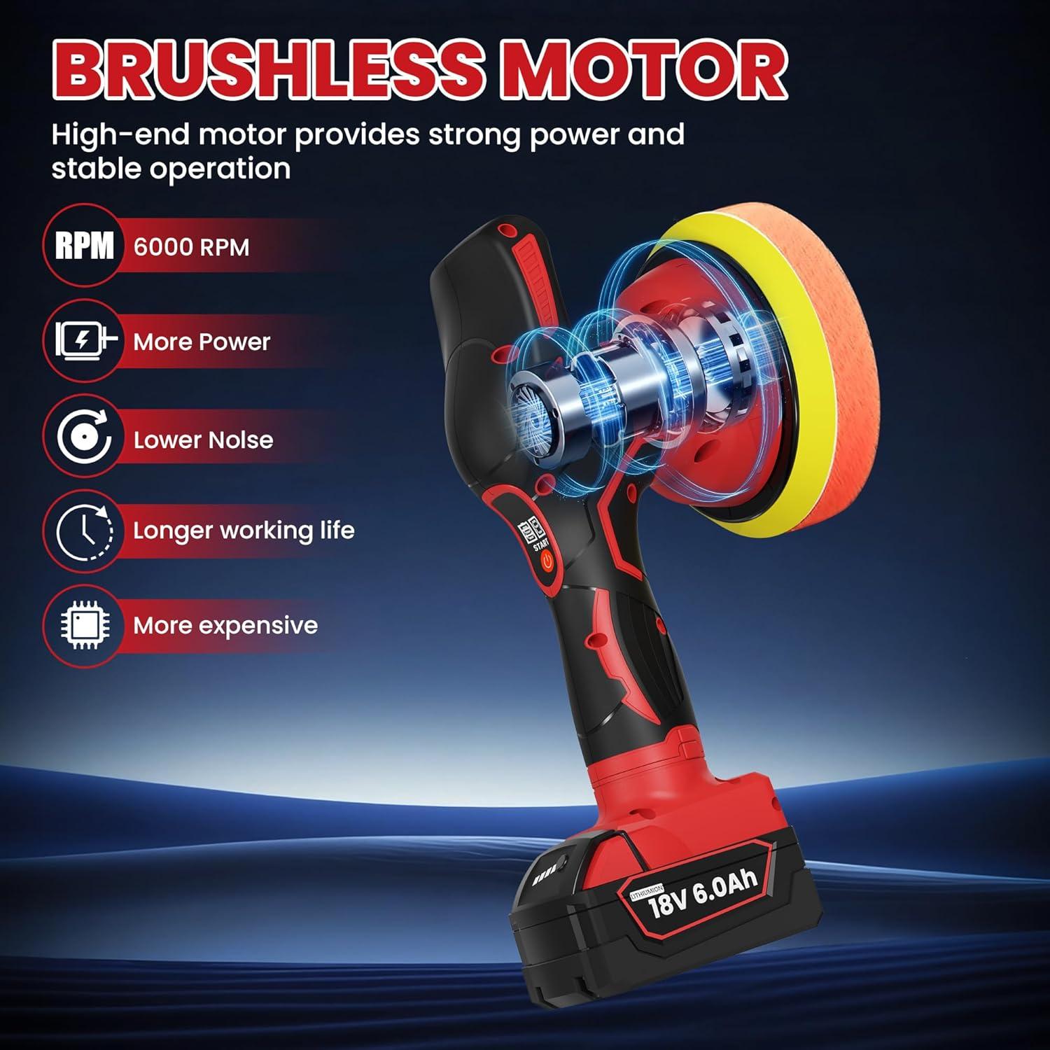 Pulidora Inalámbrica RAYLEEY 18V 6" 8 Velocidades 25 Accesorios