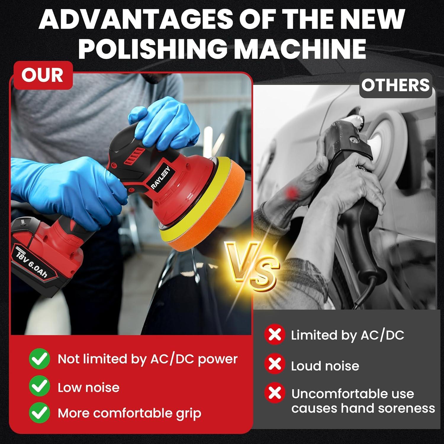 Pulidora Inalámbrica RAYLEEY 18V 6" 8 Velocidades 25 Accesorios