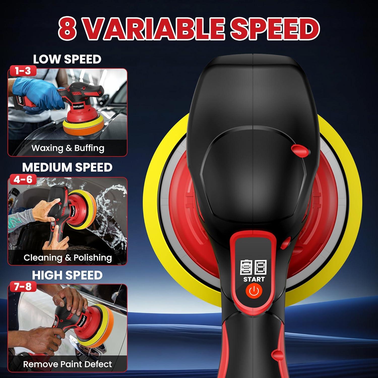 Pulidora Inalámbrica RAYLEEY 18V 6" 8 Velocidades 25 Accesorios