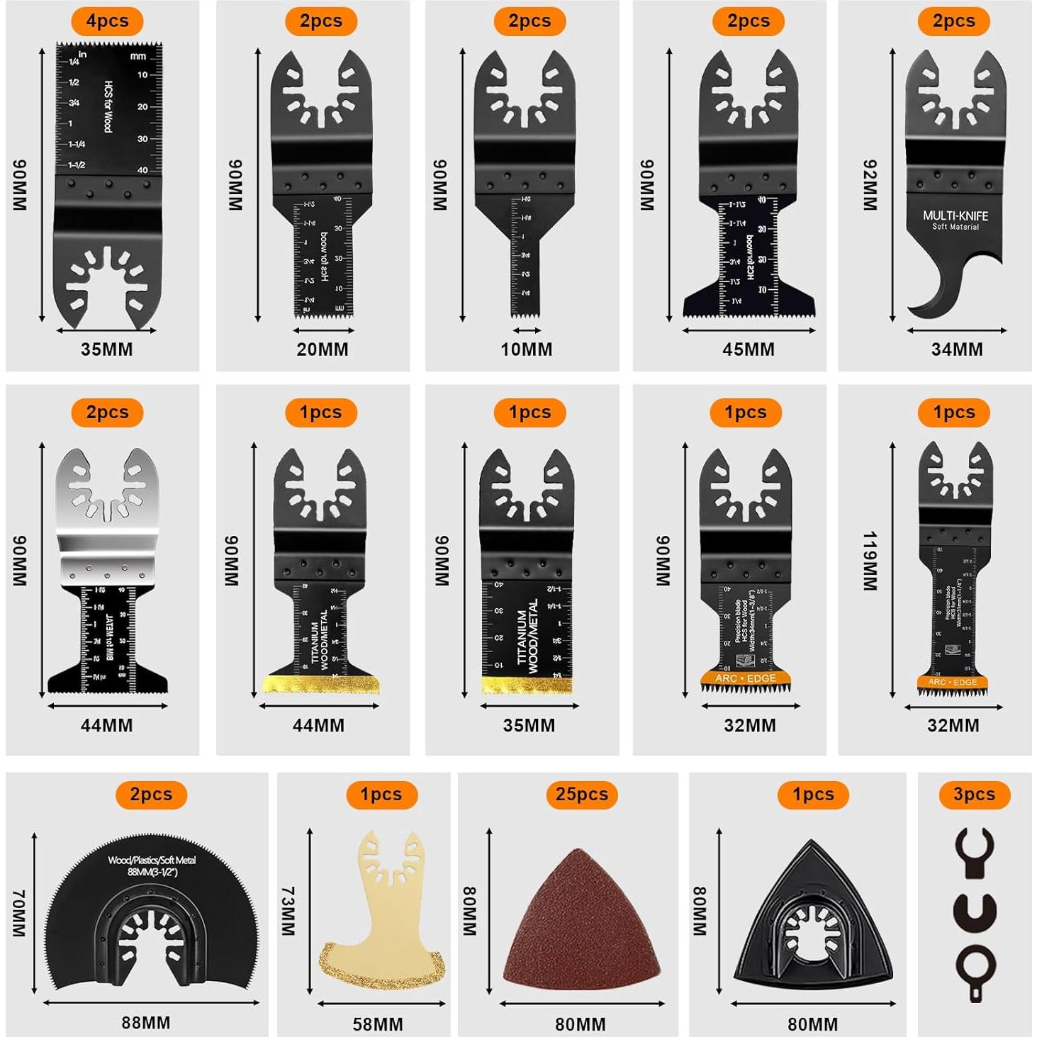Paquete de 50 Hojas de Herramienta Oscilante Lewrwet 17cm