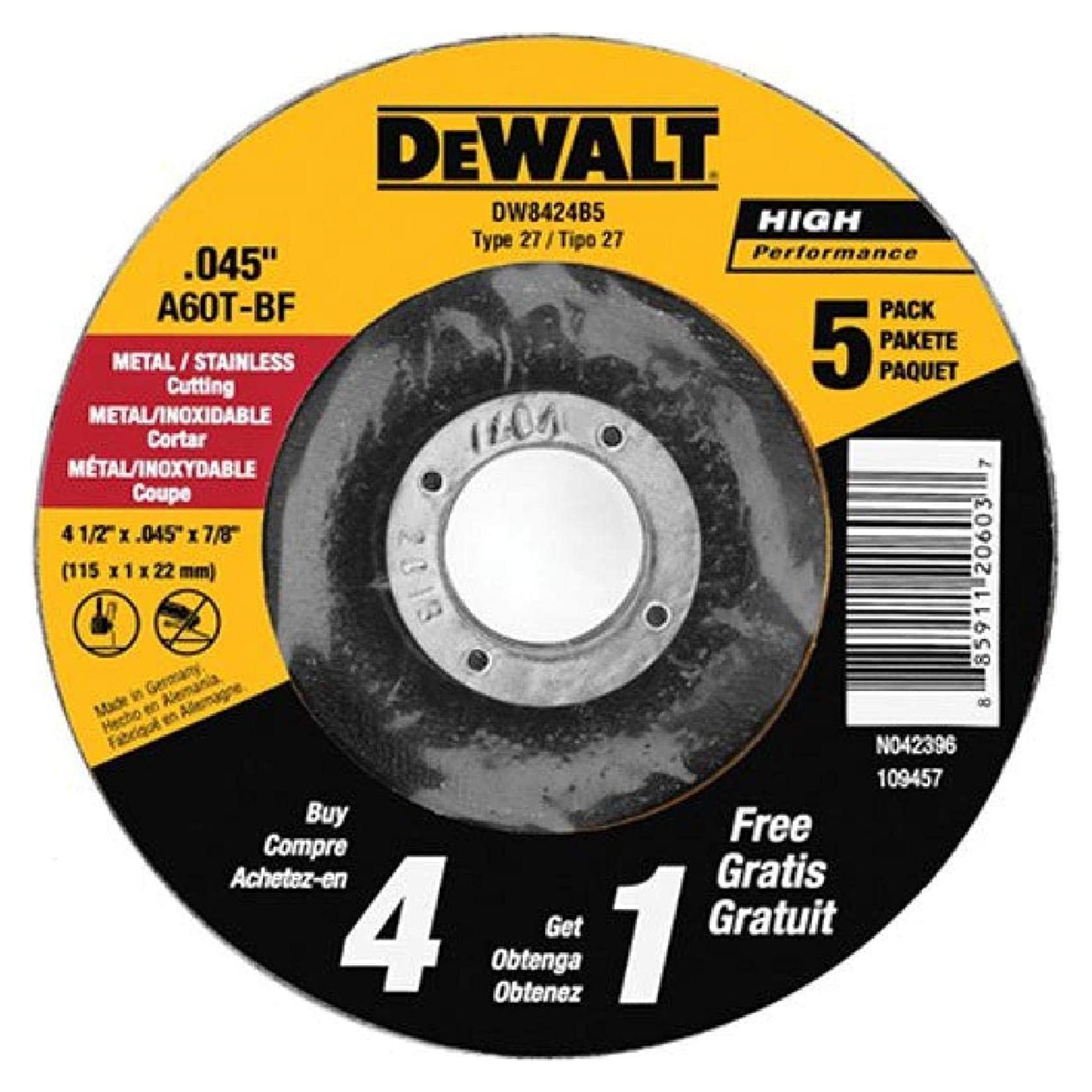 Ruedas de Corte de Metal DeWalt DW8424B5 5PK 11.43cm