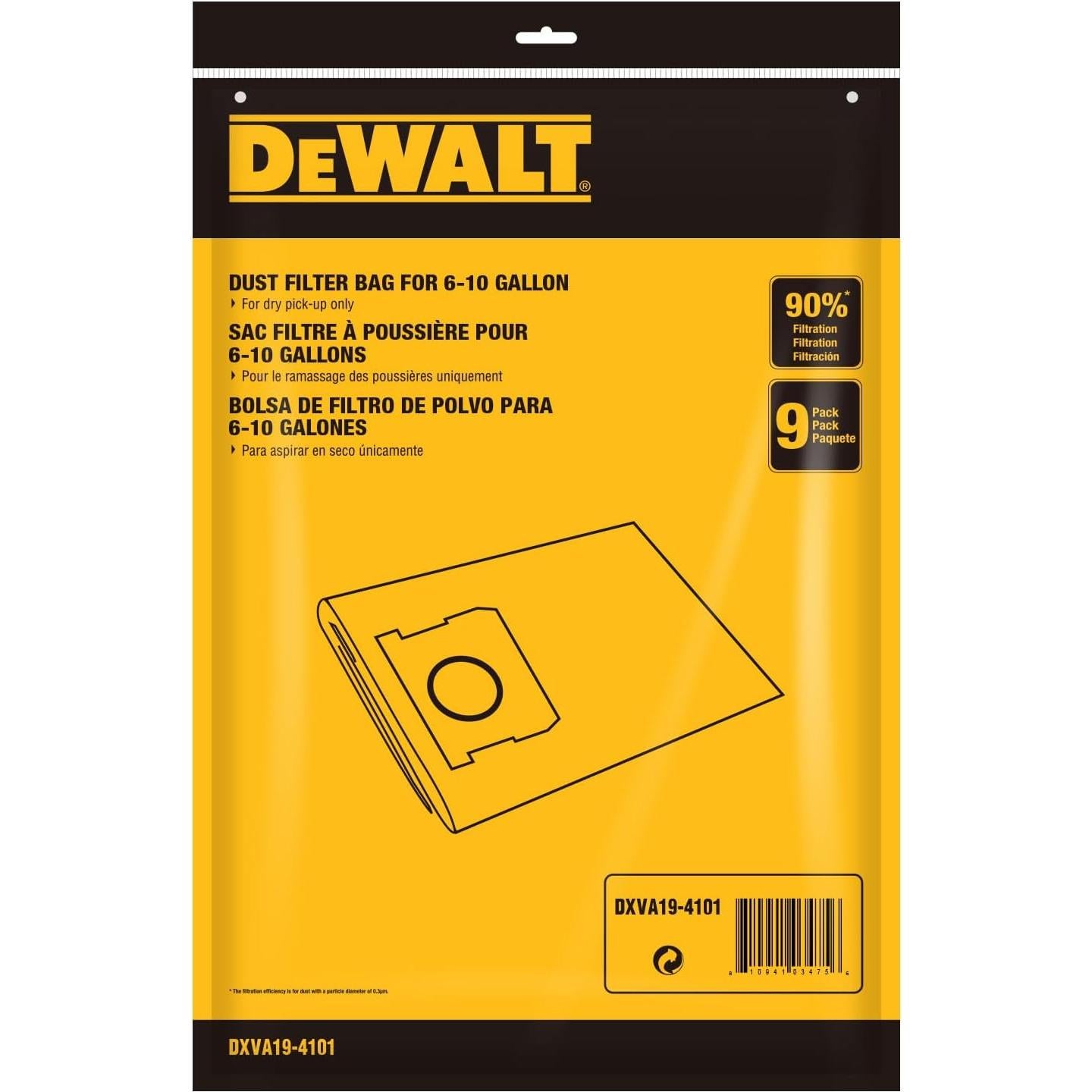 Bolsas de Filtro Desechables DEWALT DXVA19-4101 - Paquete de 9