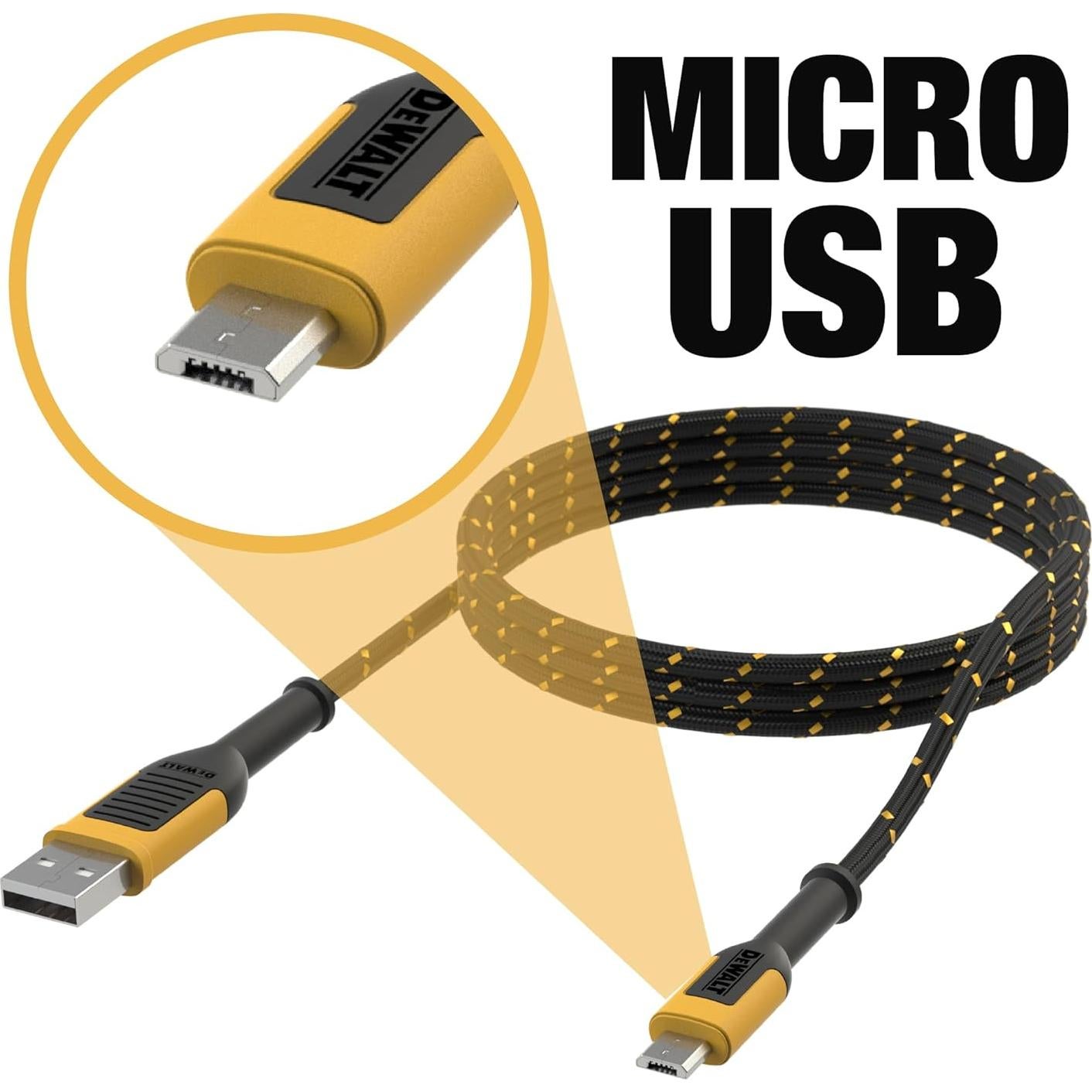 Cable USB a Micro-USB DEWALT 1.83m Alta Resistencia