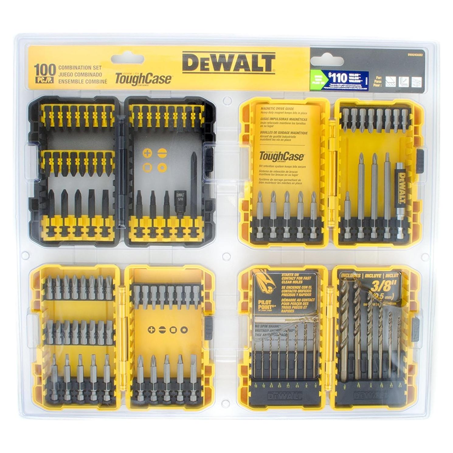 Juego DEWALT de 100 Piezas de Puntas y Brocas con Estuches