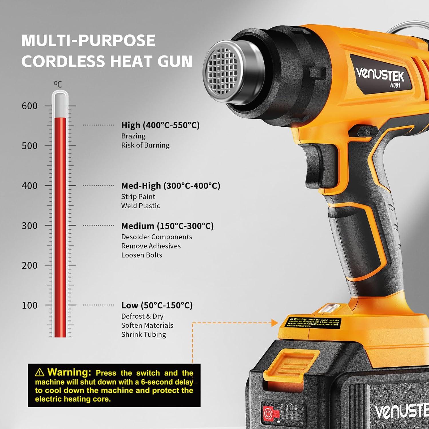 Pistola de Calor Inalámbrica VENUSTEK 20V 2 Baterías 4.0Ah
