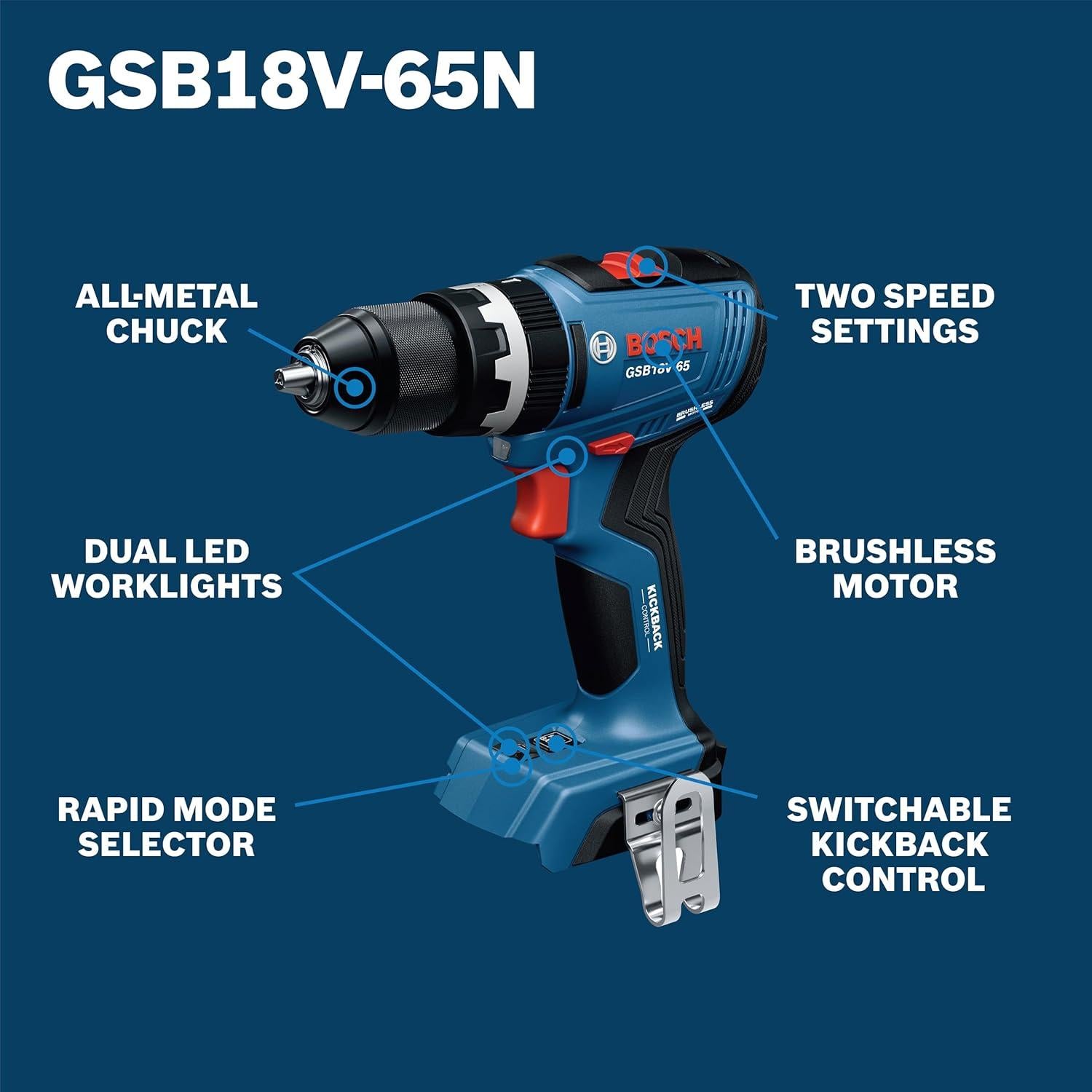 Taladro Atornillador de Percusión Bosch GSB18V-65N 775 N-m 18V
