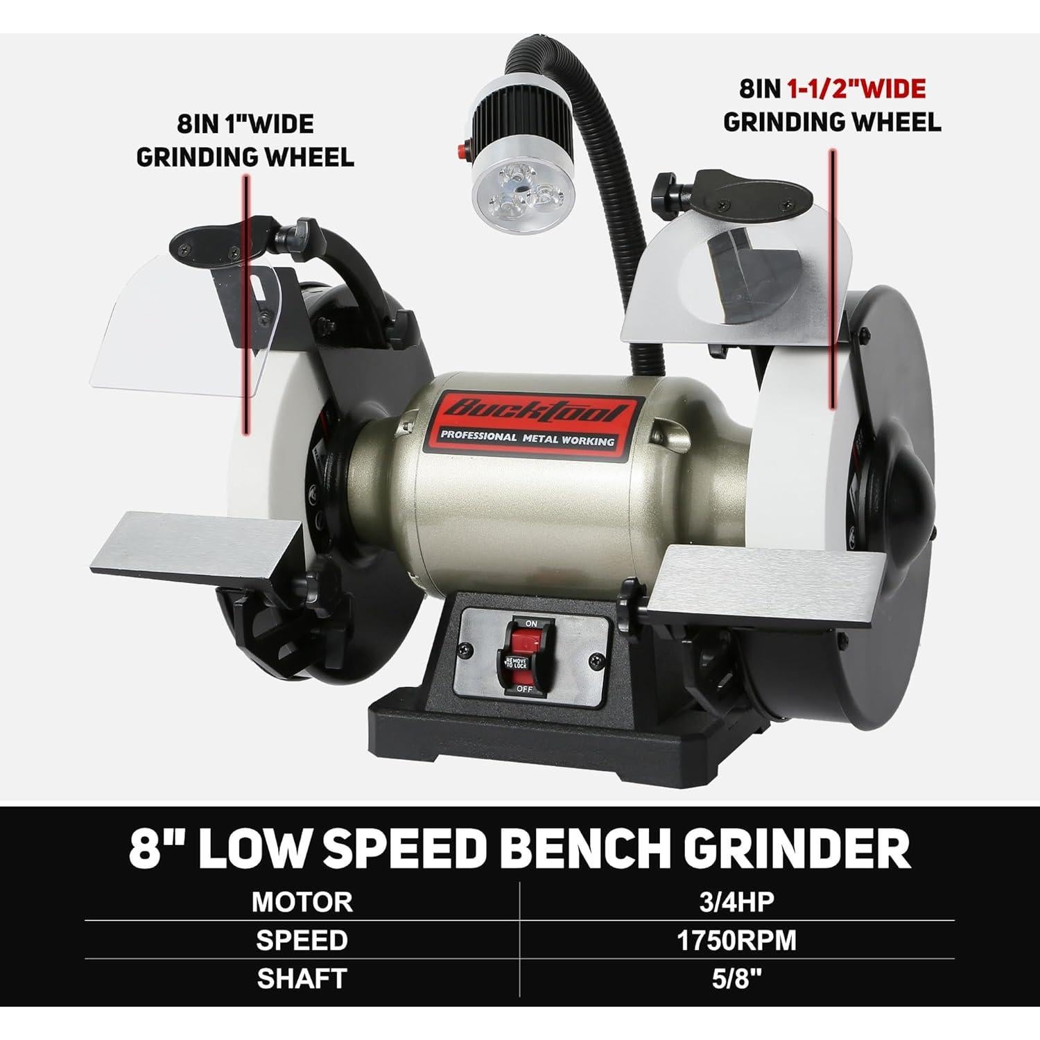 Esmeril de Banco BUCKTOOL TDS-200C4HL 8" 3/4 HP Baja Velocidad