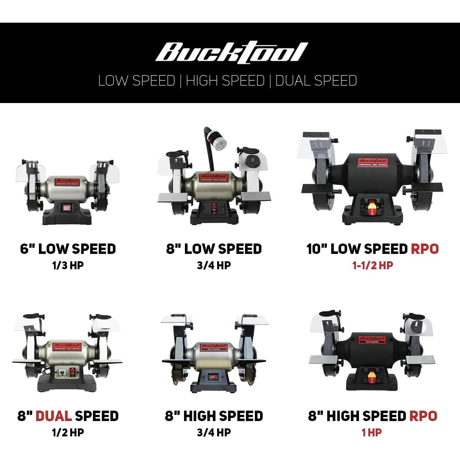 Esmeril de Banco BUCKTOOL TDS-200C4HL 8" 3/4 HP Baja Velocidad