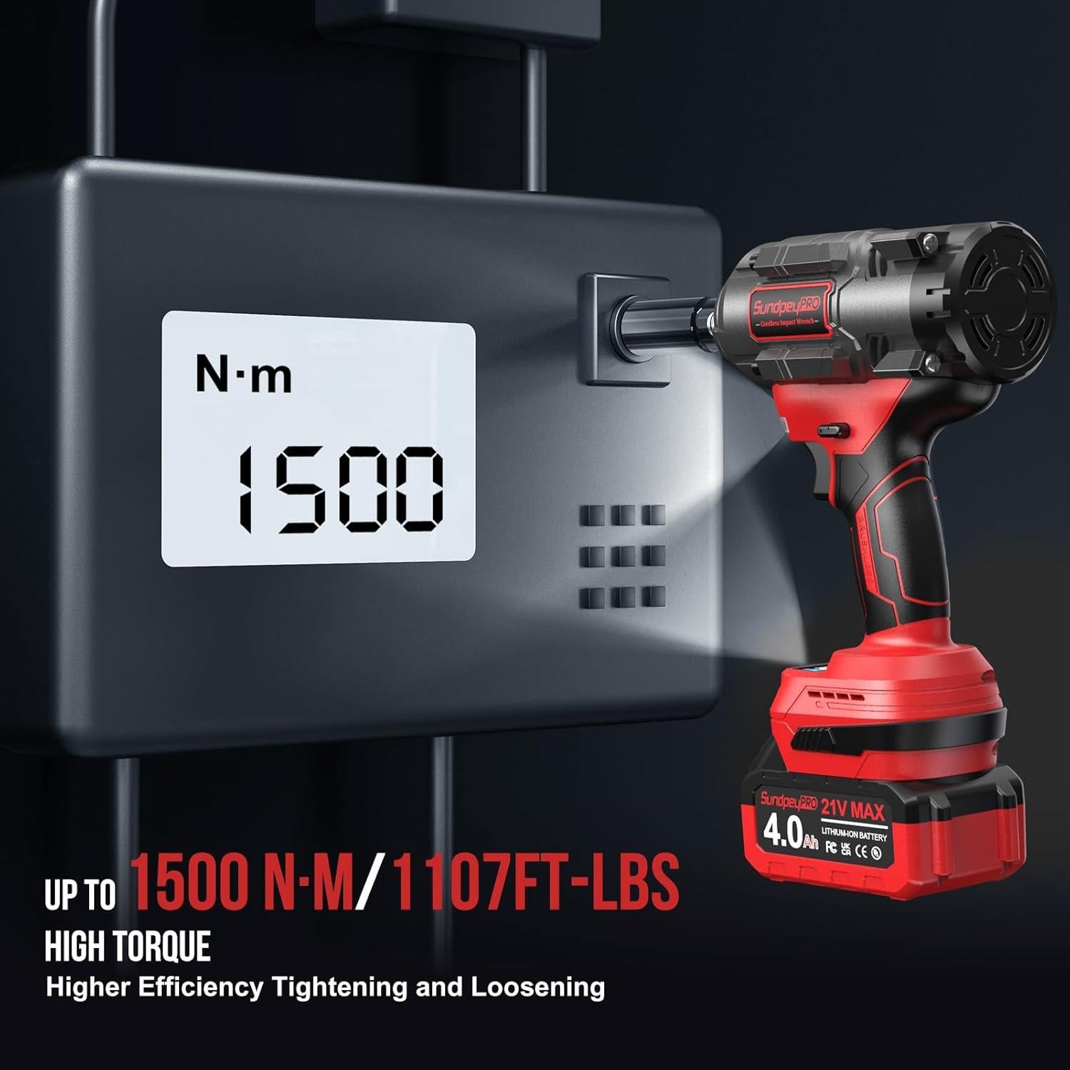 Llave de Impacto Inalámbrica SundpeyPRO 1500 Nm 21V con Baterías