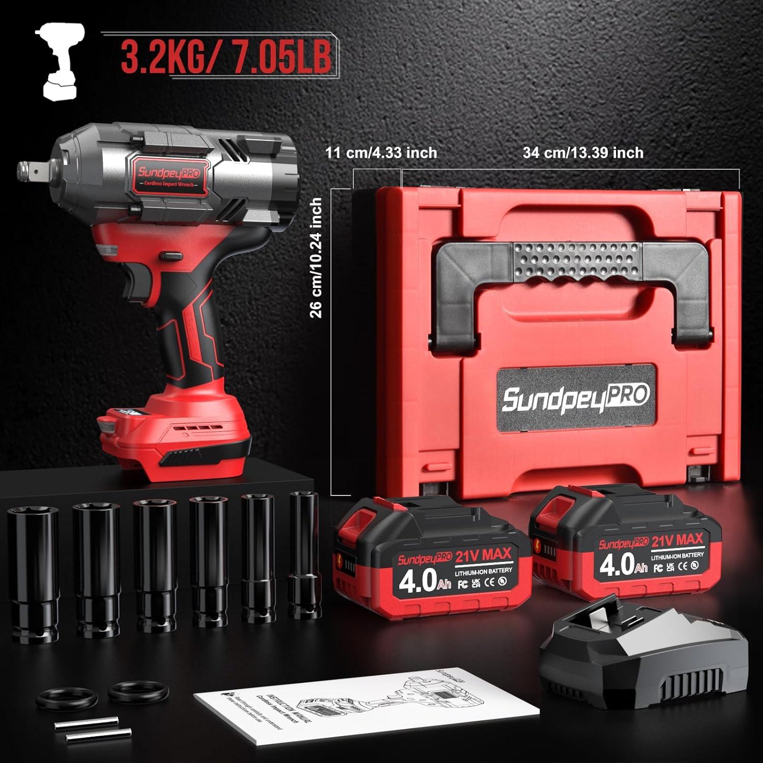 Llave de Impacto Inalámbrica SundpeyPRO 1500 Nm 21V con Baterías