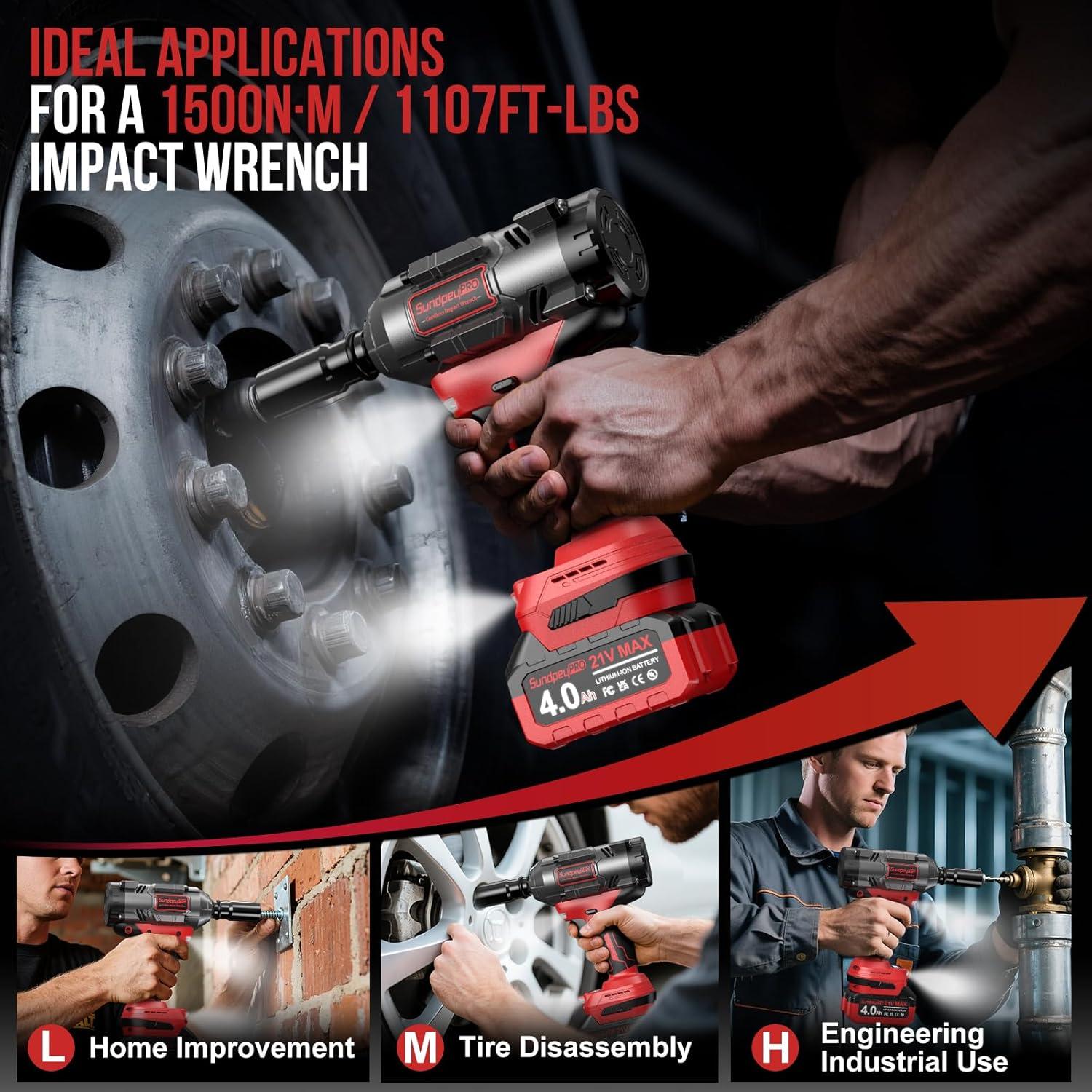 Llave de Impacto Inalámbrica SundpeyPRO 1500 Nm 21V con Baterías