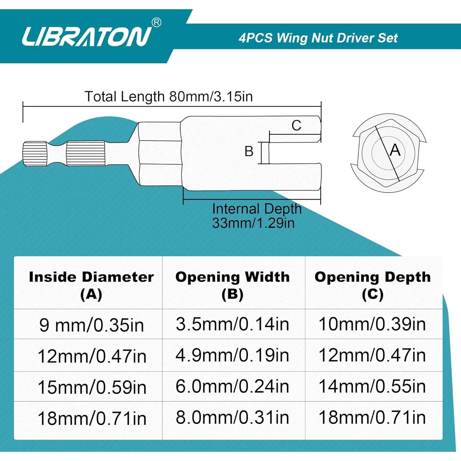 Juego de Controlador de Tuercas de Alas LIBRATON 4PCS 9-18mm