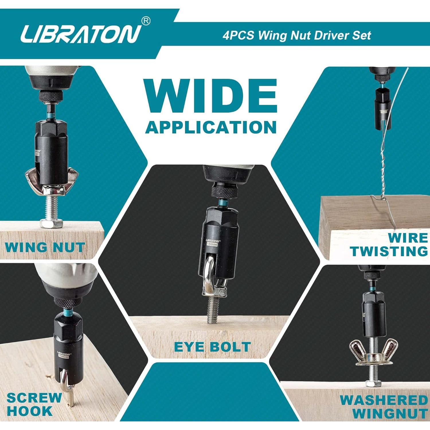 Juego de Controlador de Tuercas de Alas LIBRATON 4PCS 9-18mm