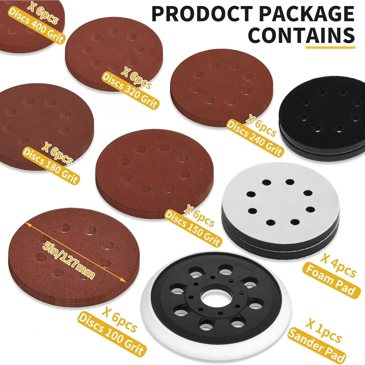 Almohadilla de Lijado 5" Johnnyue RS034 RS035 con 36 Discos