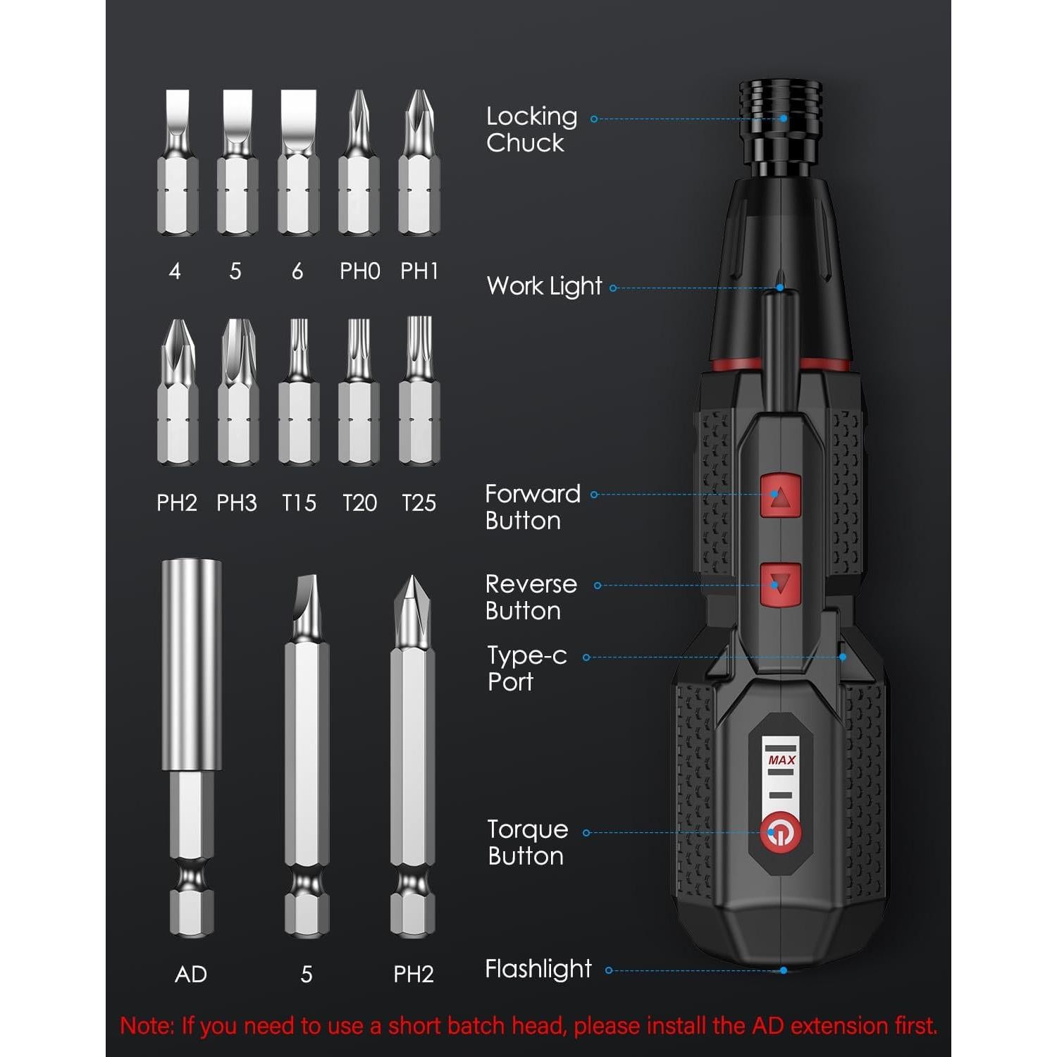 Destornillador Inalámbrico Temracha 4.2V con 13 Puntas y LED