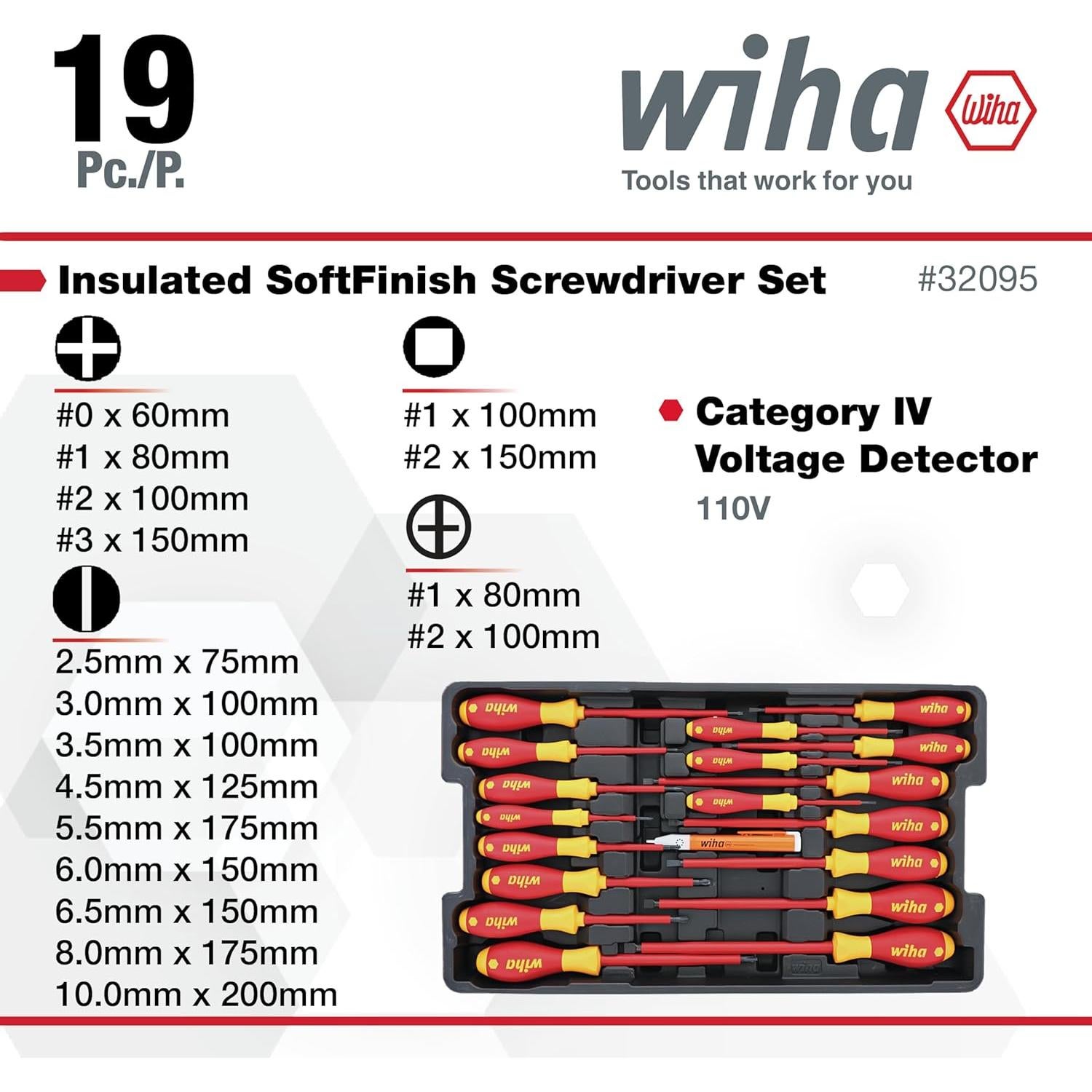 Juego de Destornilladores Aislados Wiha 32095, 19 Piezas