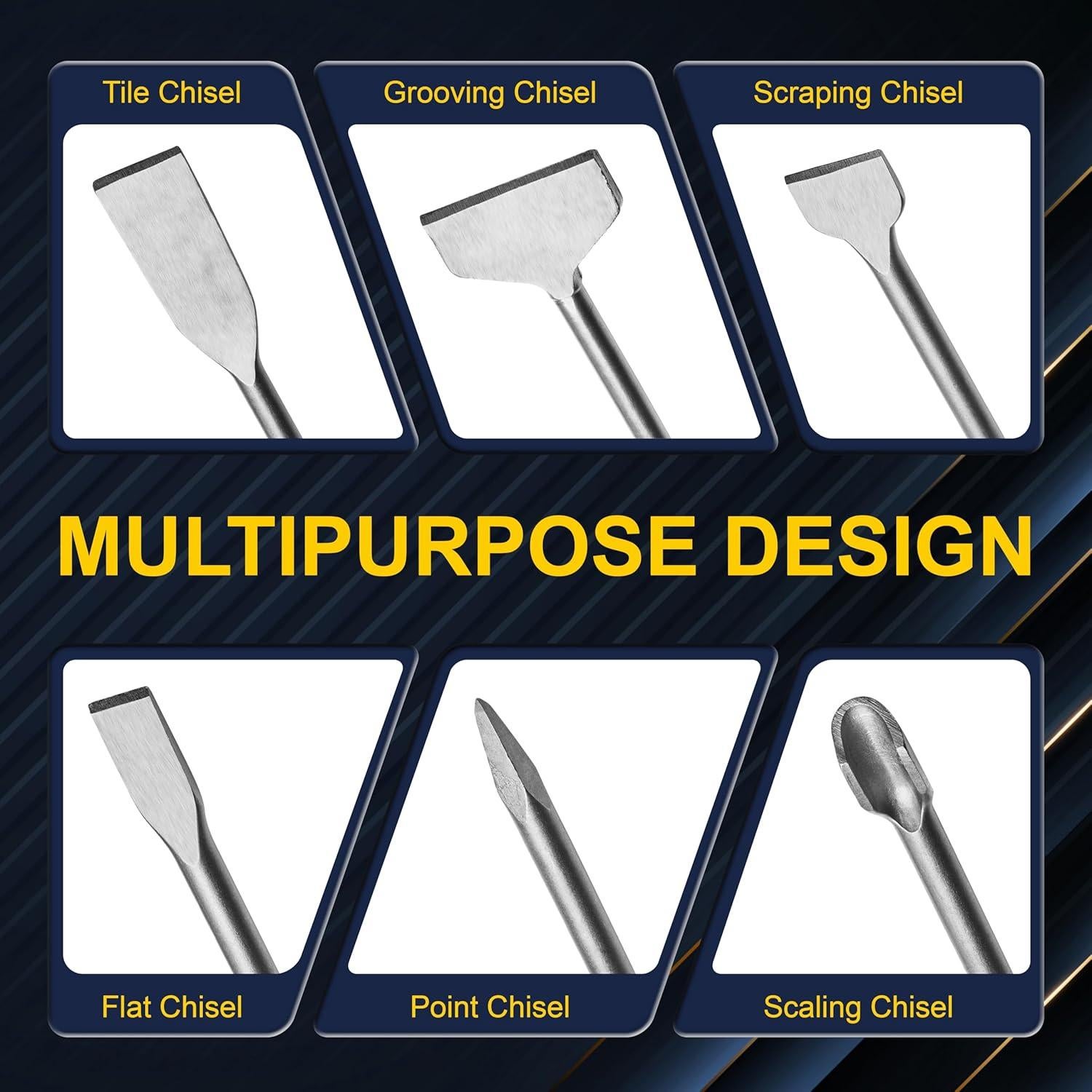 Juego de 6 Cinceles SDS Plus Kirphealy Acero 40CR 24.89 cm