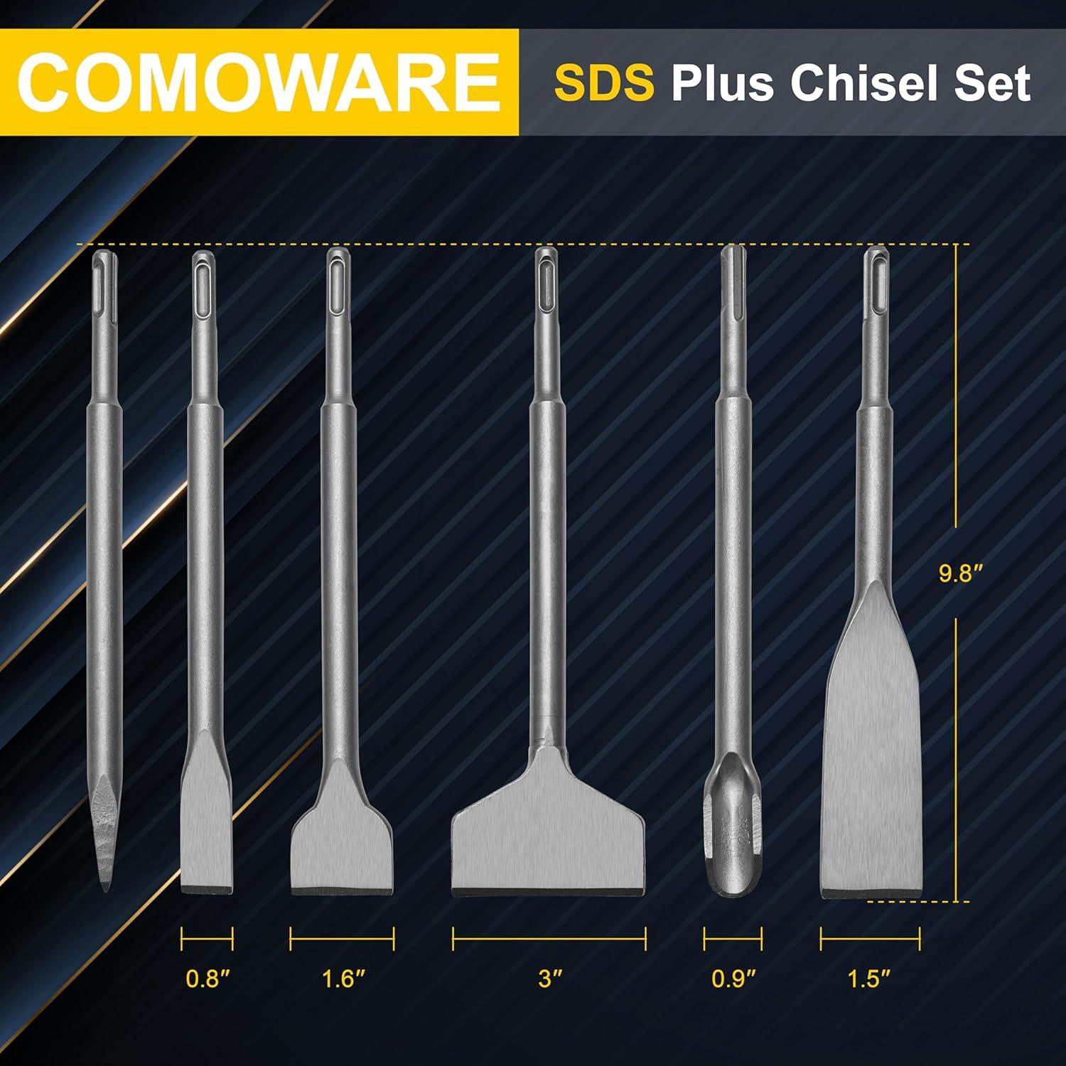 Juego de 6 Cinceles SDS Plus Kirphealy Acero 40CR 24.89 cm