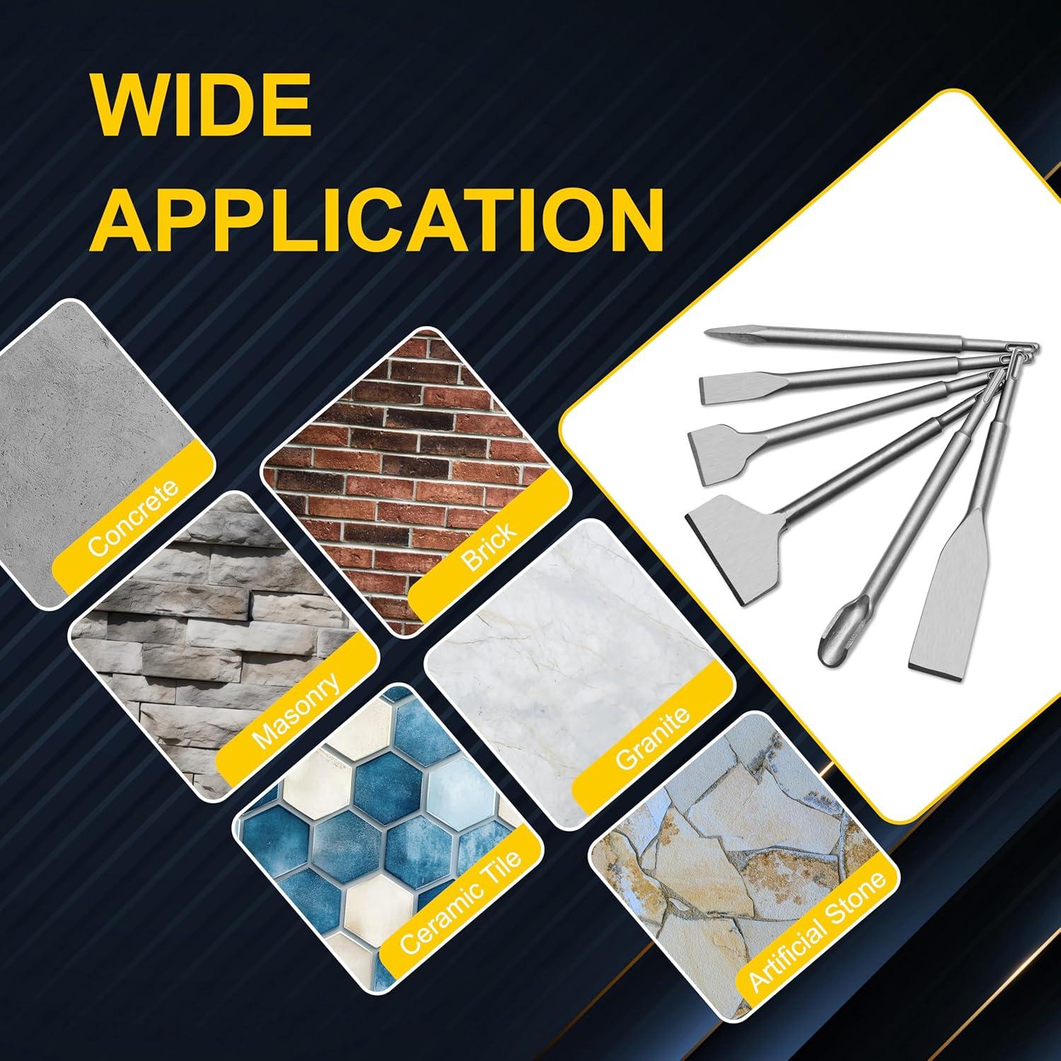 Juego de 6 Cinceles SDS Plus Kirphealy Acero 40CR 24.89 cm