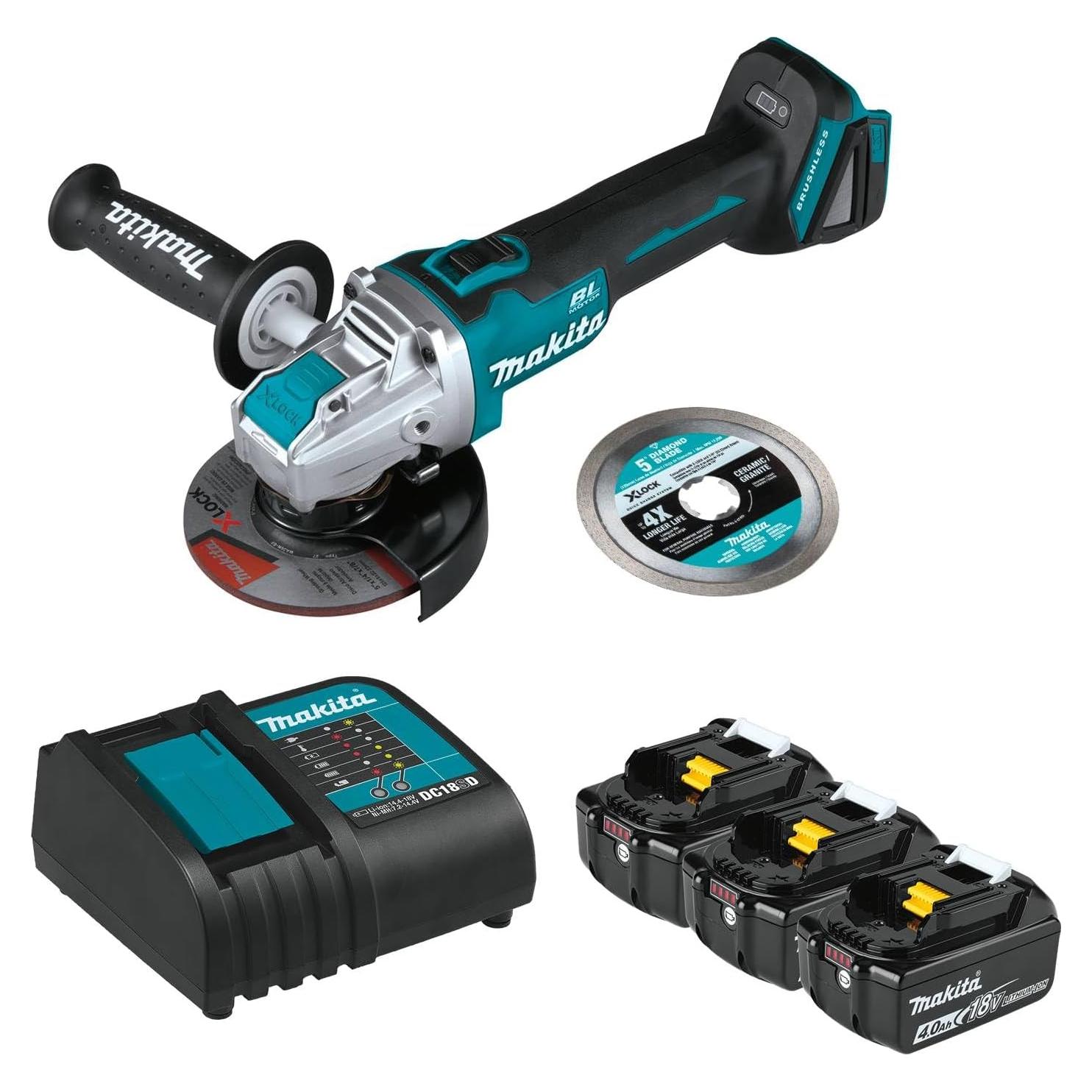 Paquete de Batería y Cargador Makita 18V LXT 4.0Ah con Amoladora
