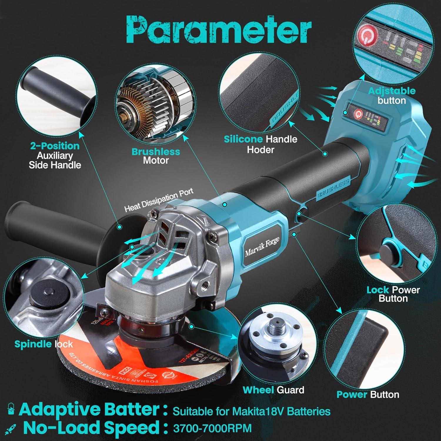 Amoladora Angular Inalámbrica Marvik Forge 18V Sin Escobillas