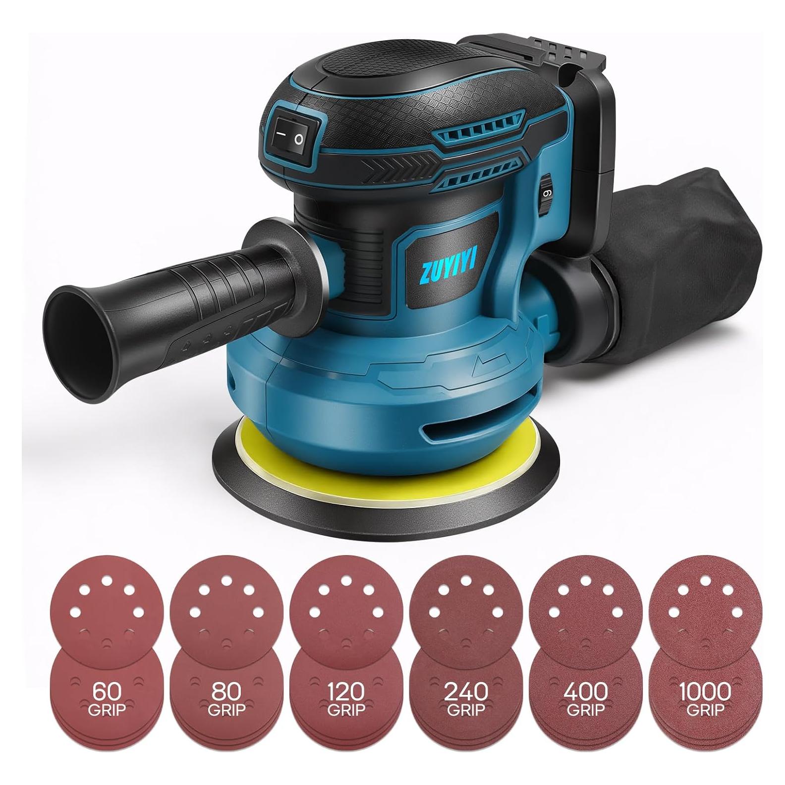 Lijadora Orbital Inalámbrica ZUYIYI 18V con 24 Papeles de Lija